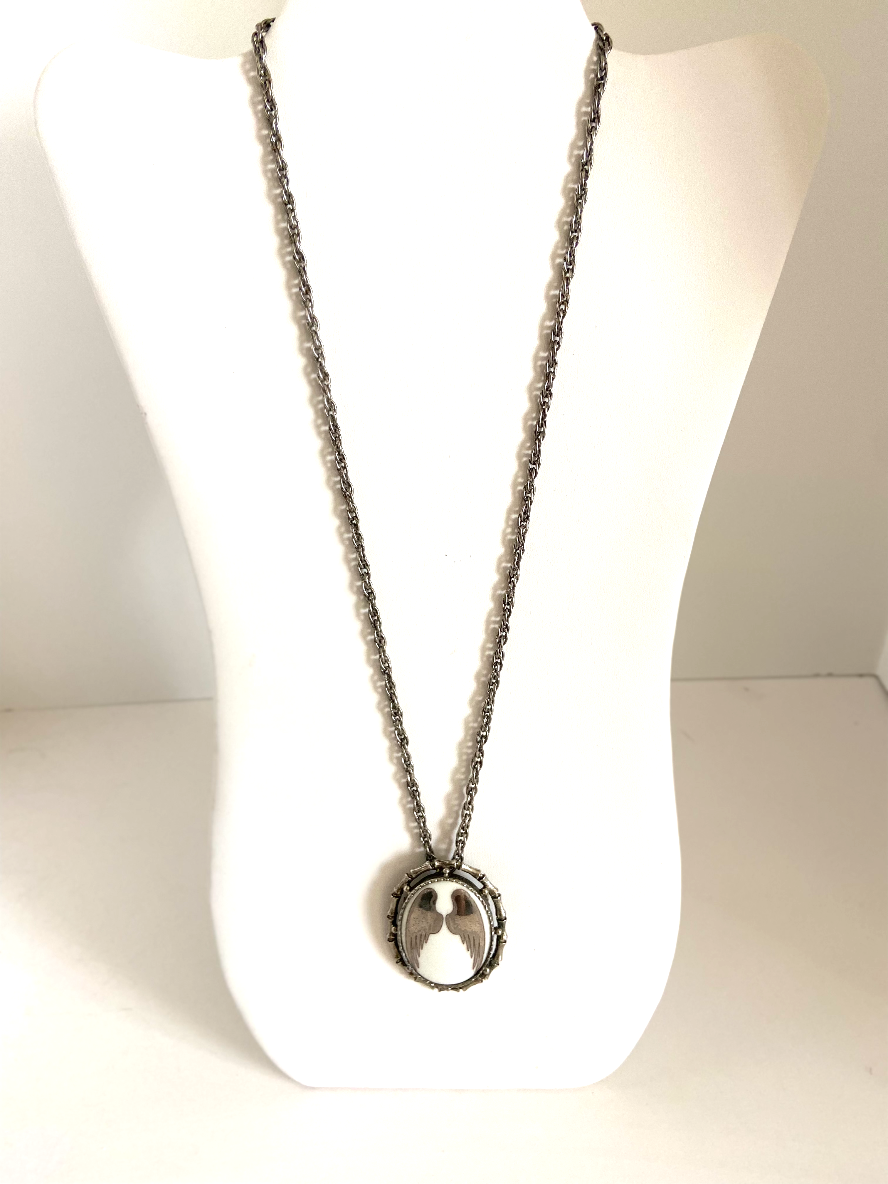 Angel Wing Necklace Pin Silver Chain
