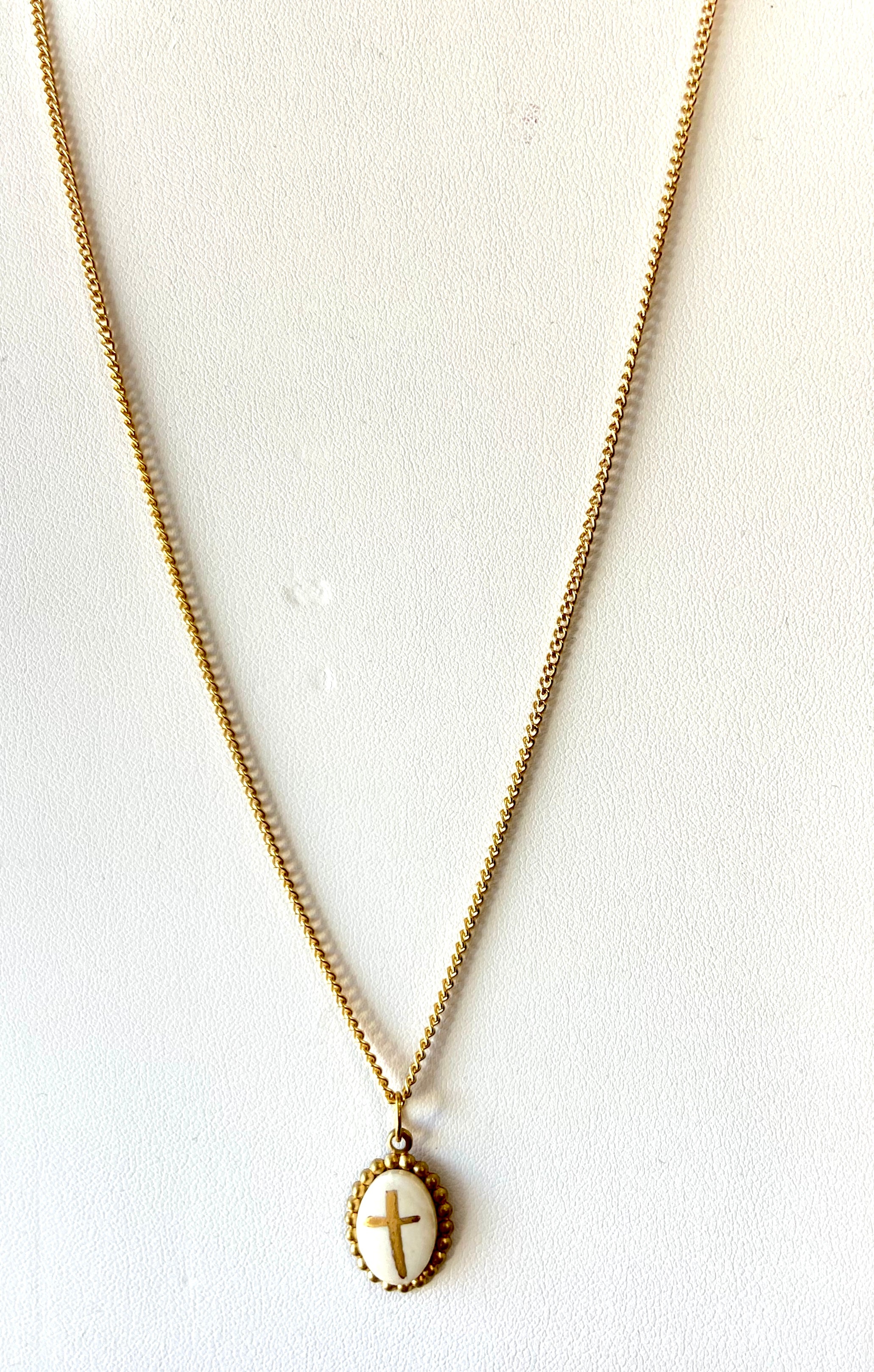 Gold Cross Porcelain Pendant Necklace Chain