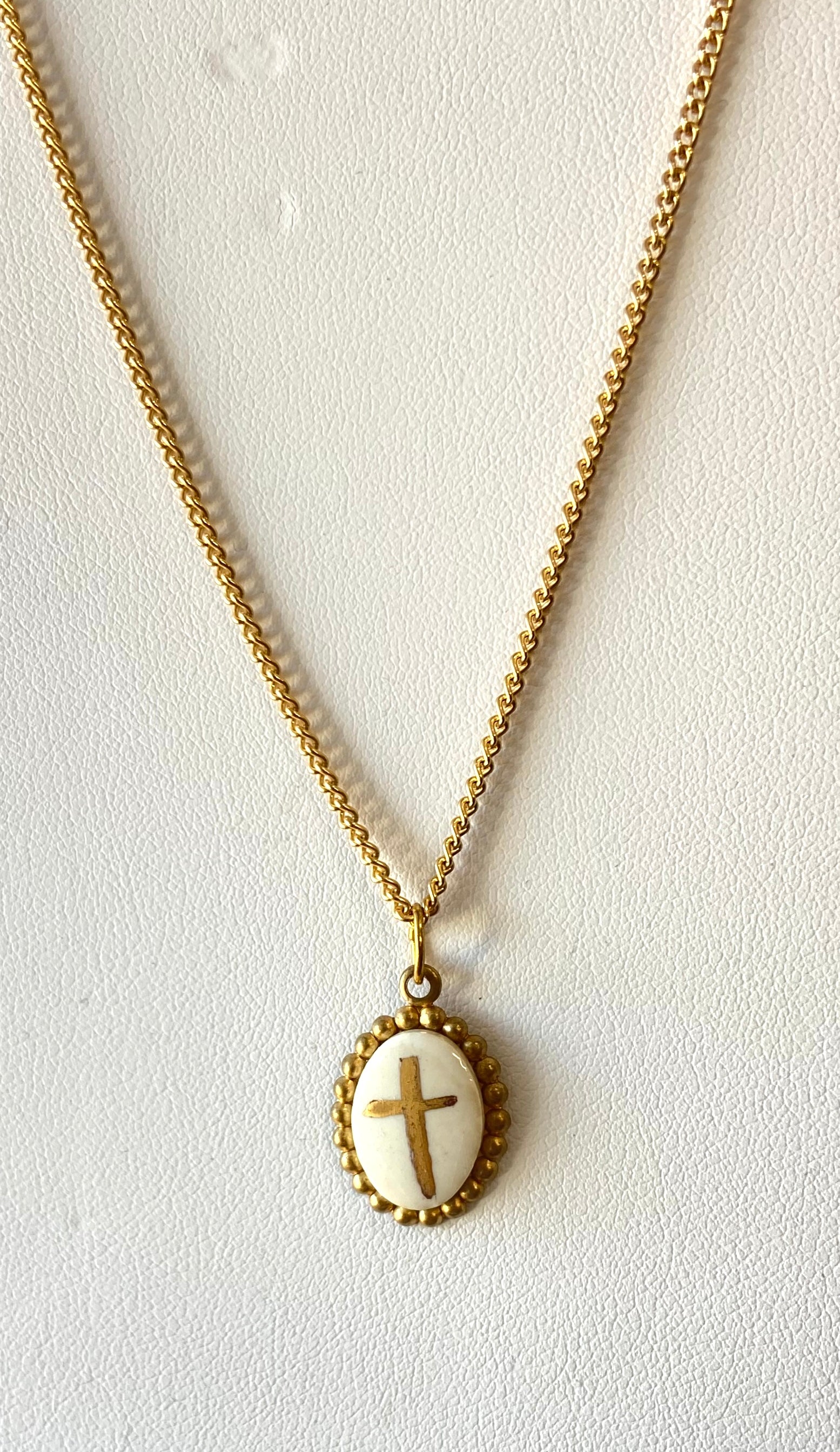 Gold Cross Porcelain Pendant Necklace Chain