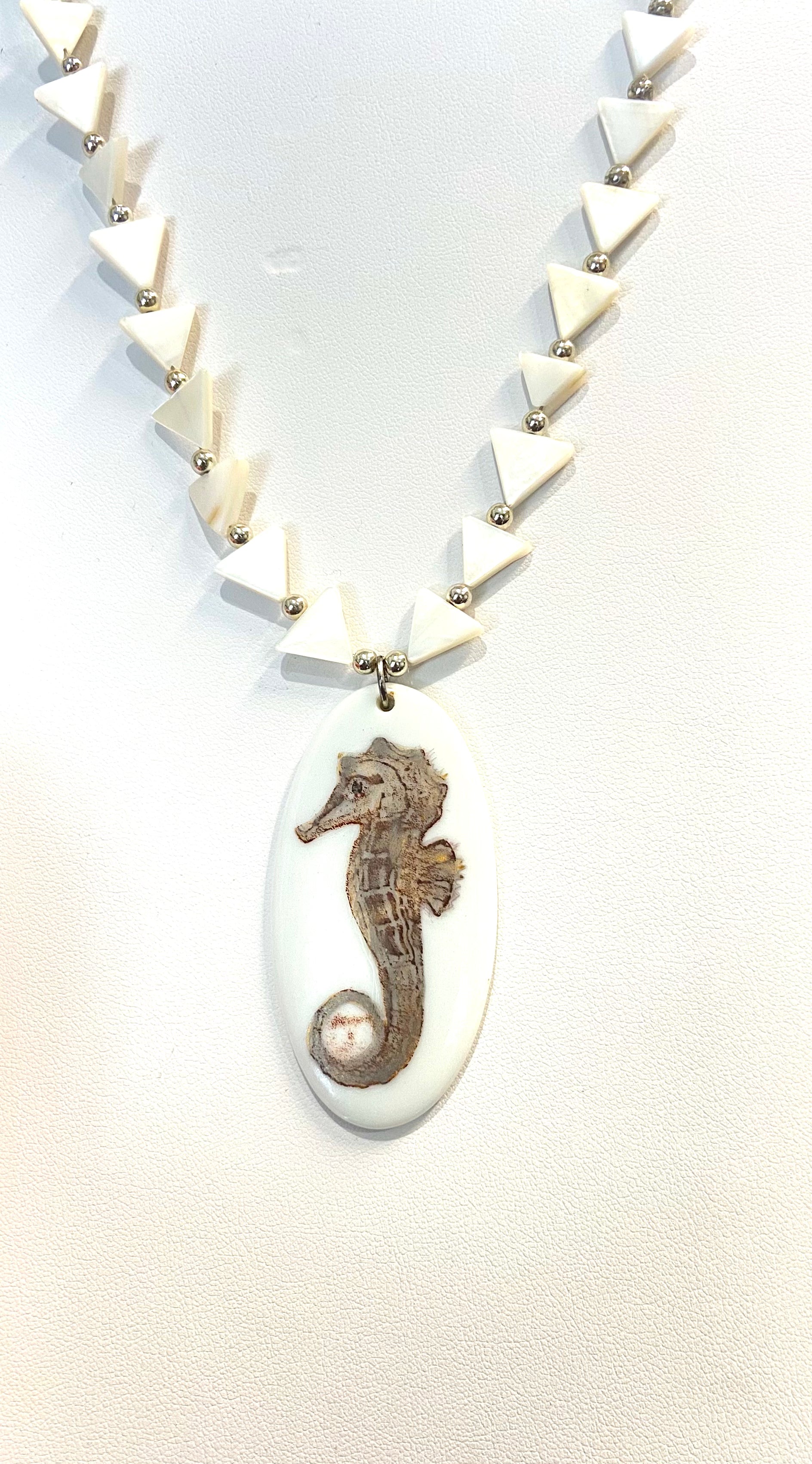 Seahorse Pendant Necklace Beach Lover Jewelry Silver Beaded