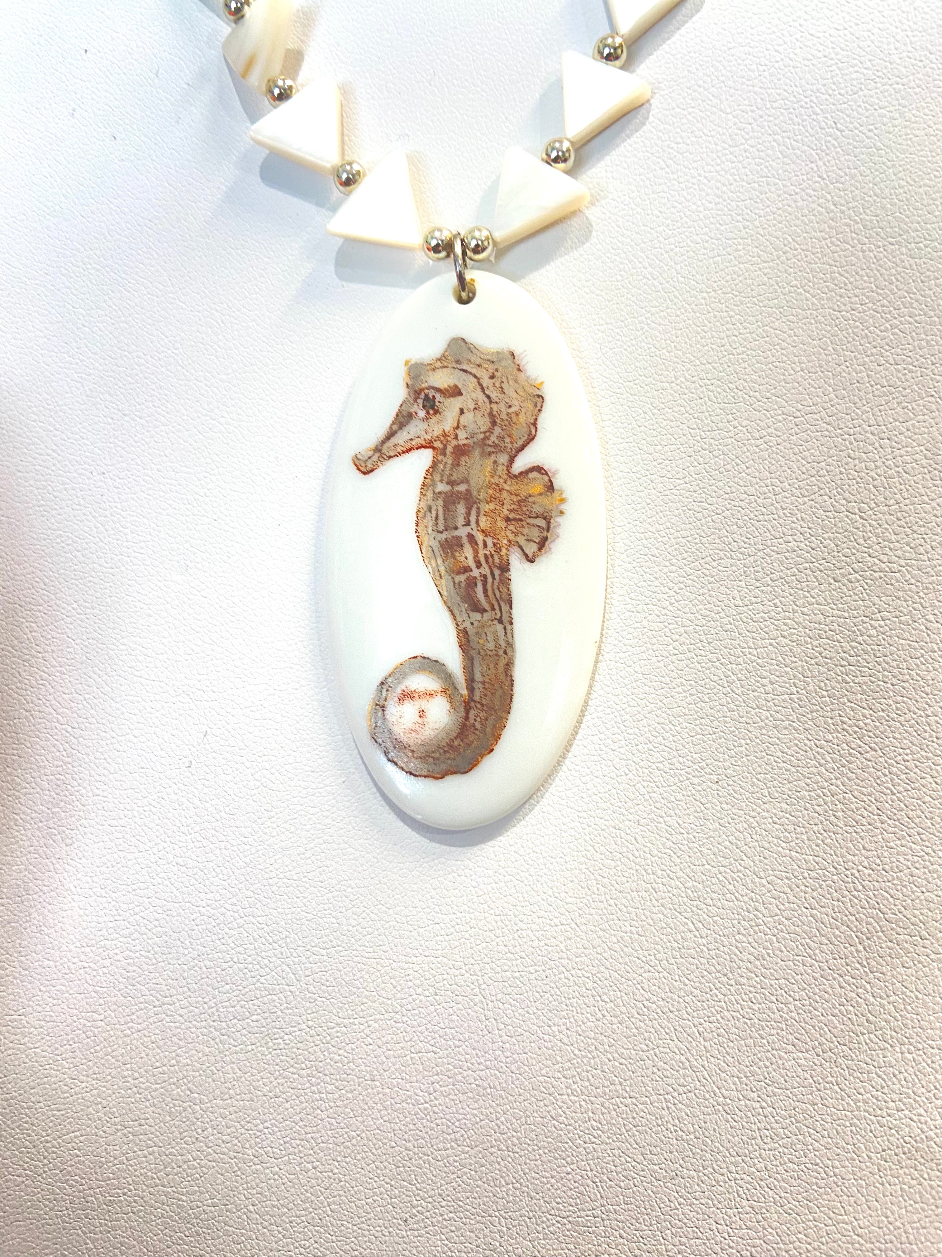 Seahorse Pendant Necklace Beach Lover Jewelry Silver Beaded
