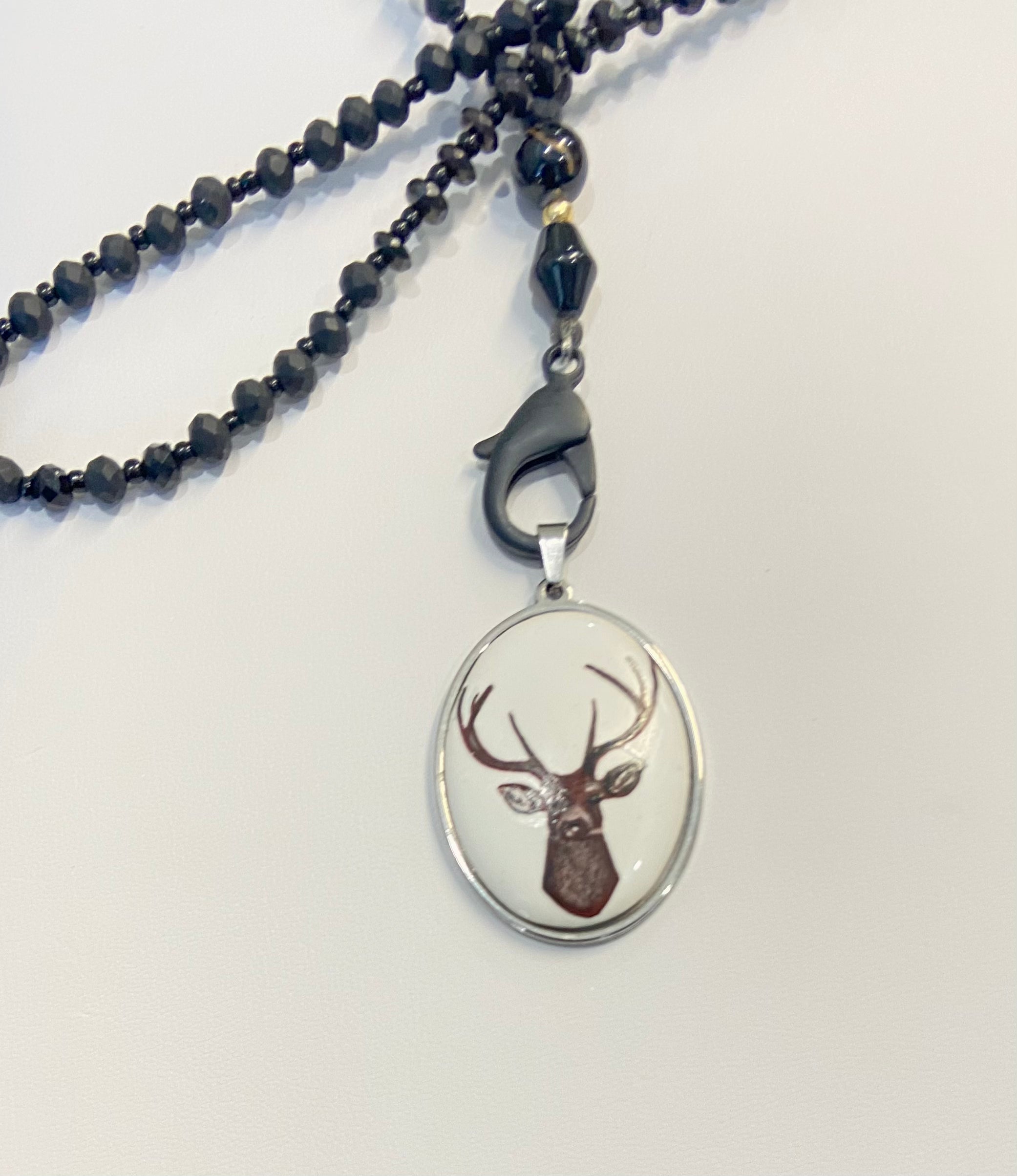 Deer Head Bezel Beaded Necklace