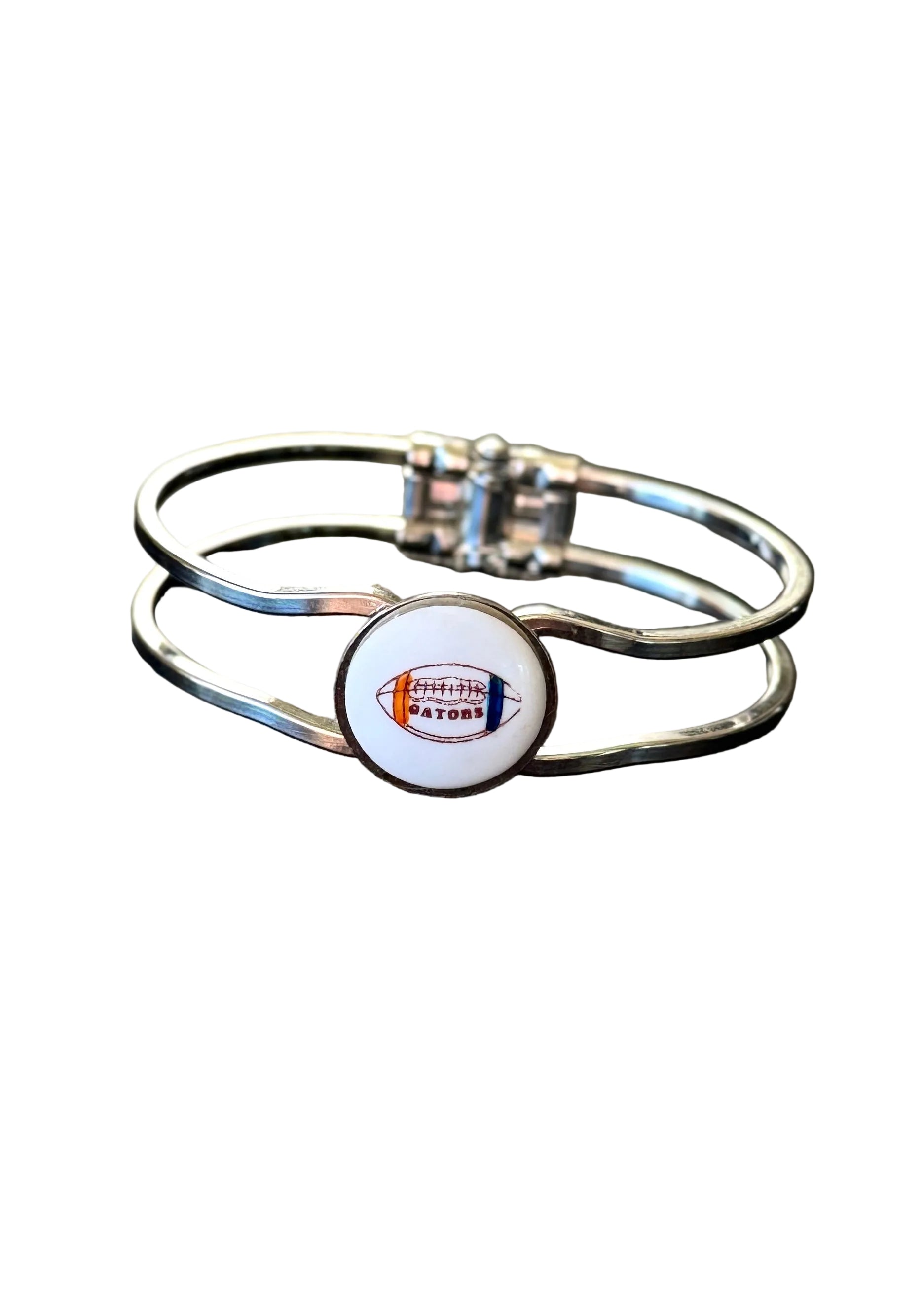 Football Orange Blue Porcelain Pendant Silver Wrap Bracelet