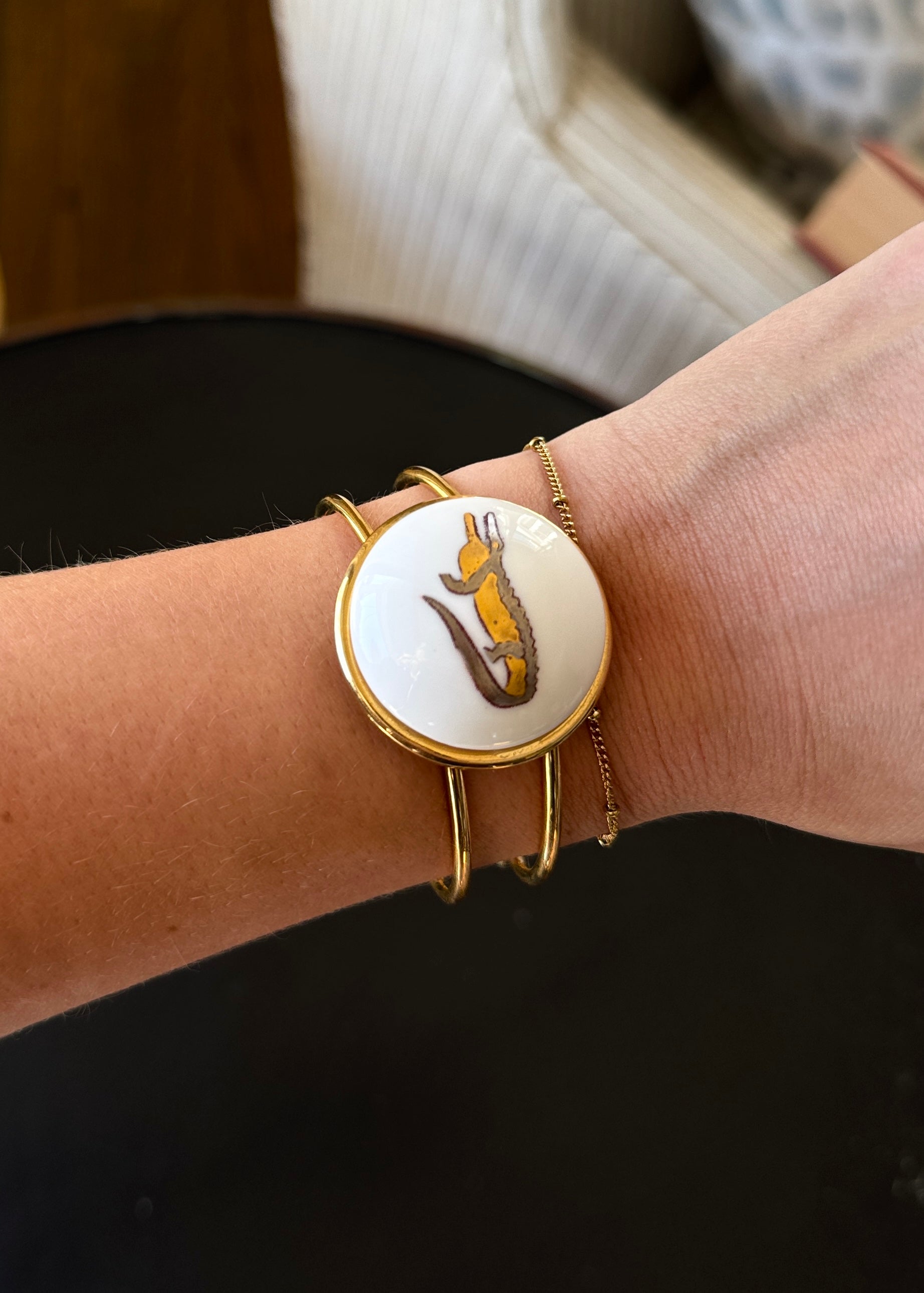 Gator Gold and Platinum Pendant Gold Bracelet