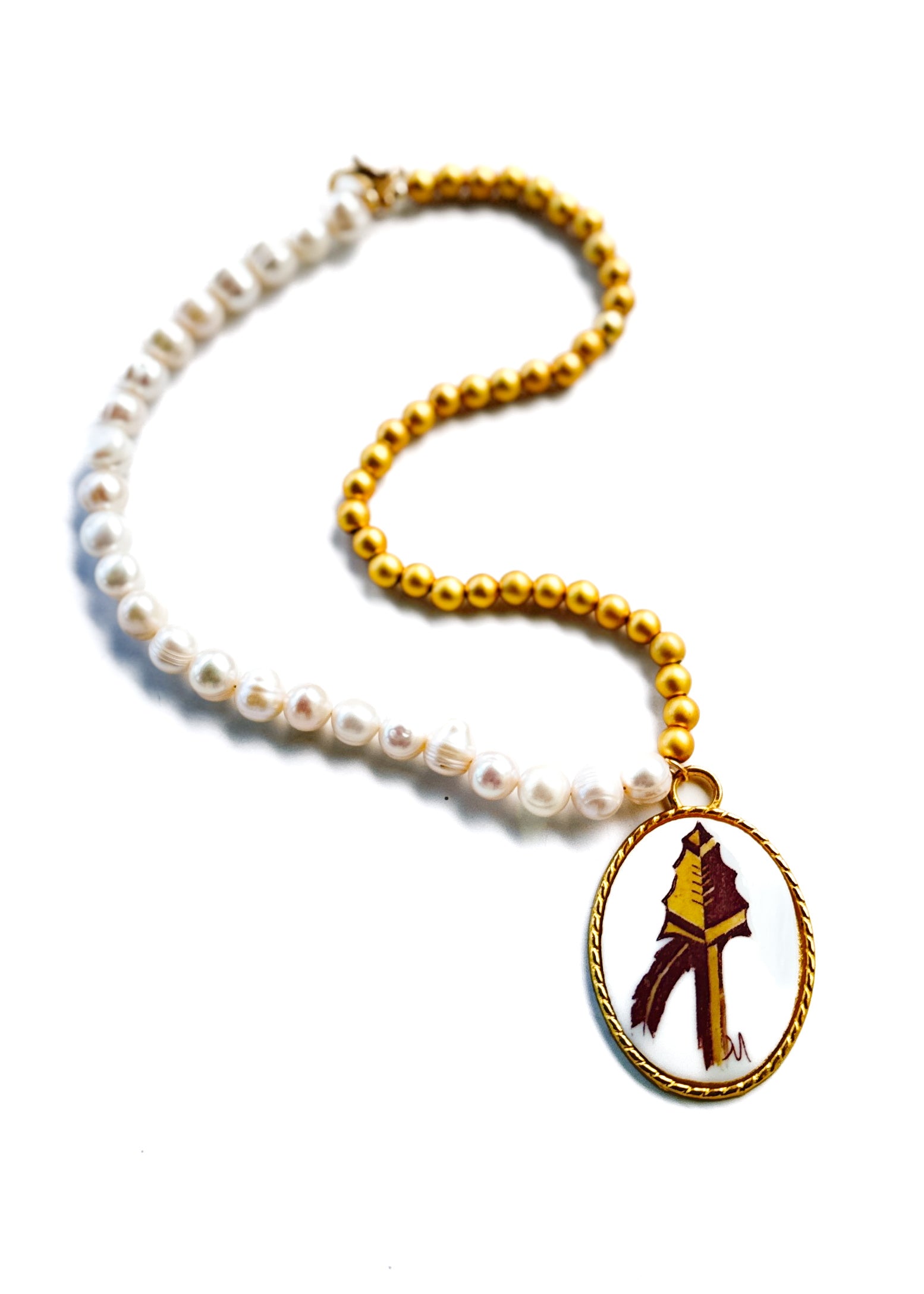 Football Spear Oval White Porcelain Pendant Necklace – Game Day Jewelry
