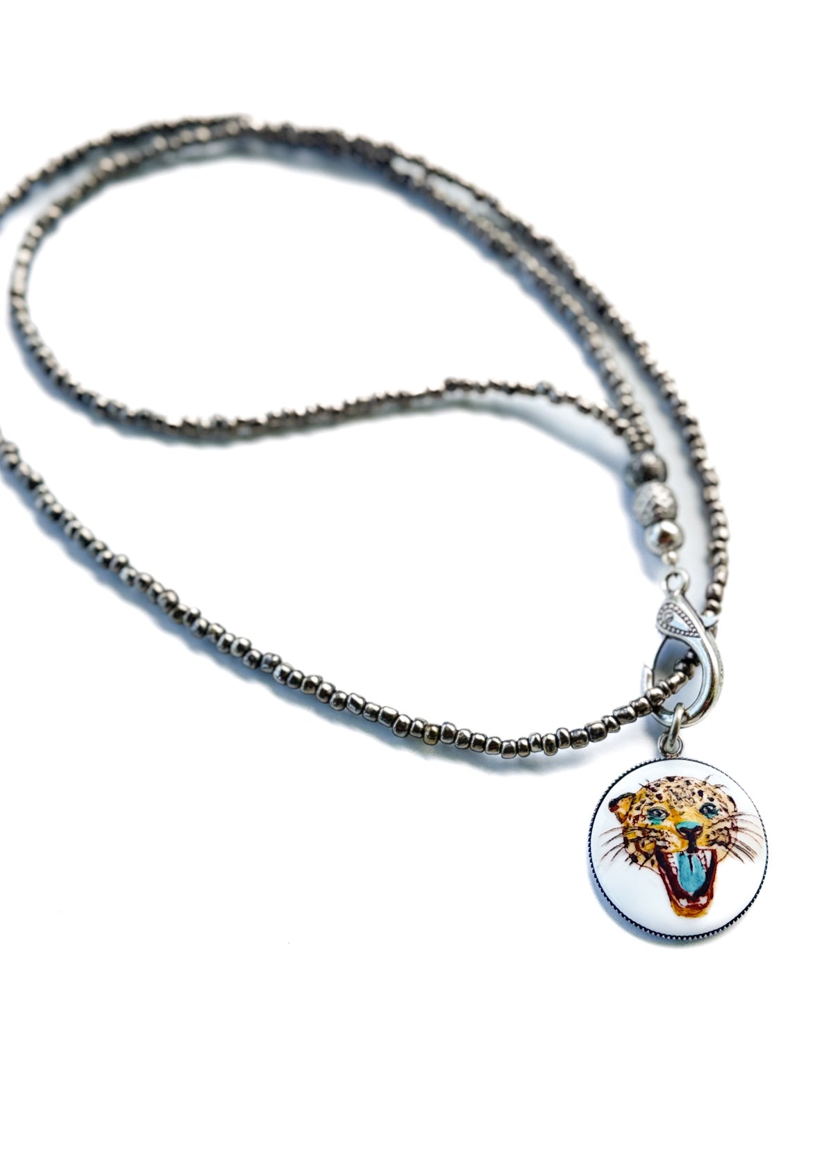 Hand-Painted Jaguar Porcelain Pendant Necklace |