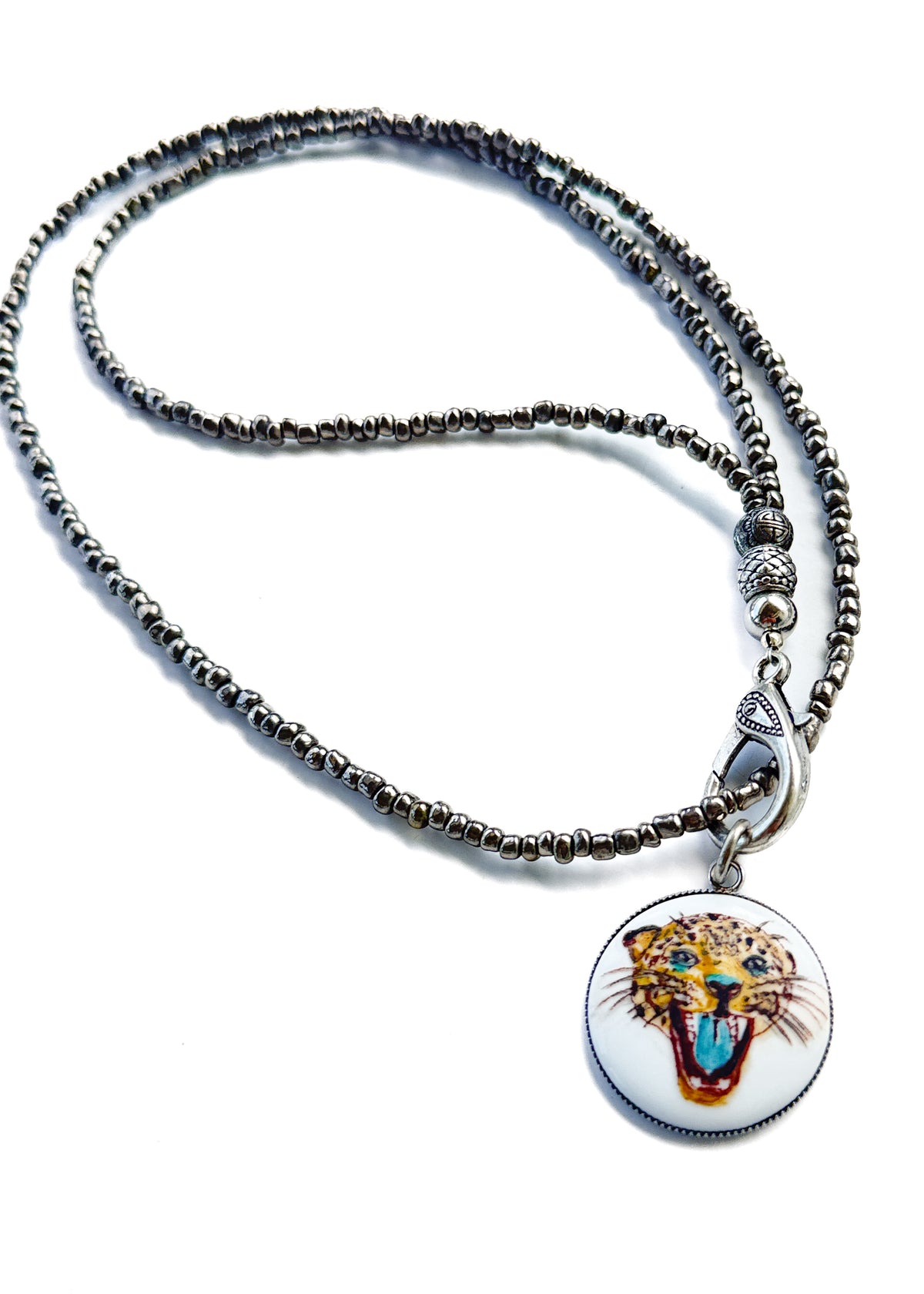 Hand-Painted Jaguar Porcelain Pendant Necklace |
