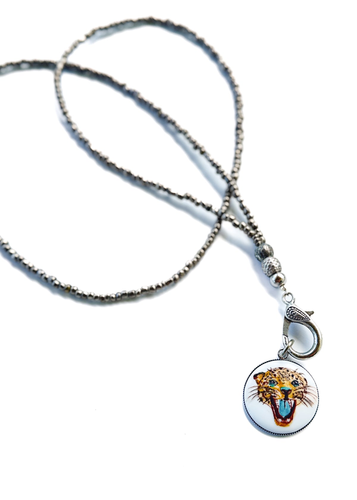 Hand-Painted Jaguar Porcelain Pendant Necklace |