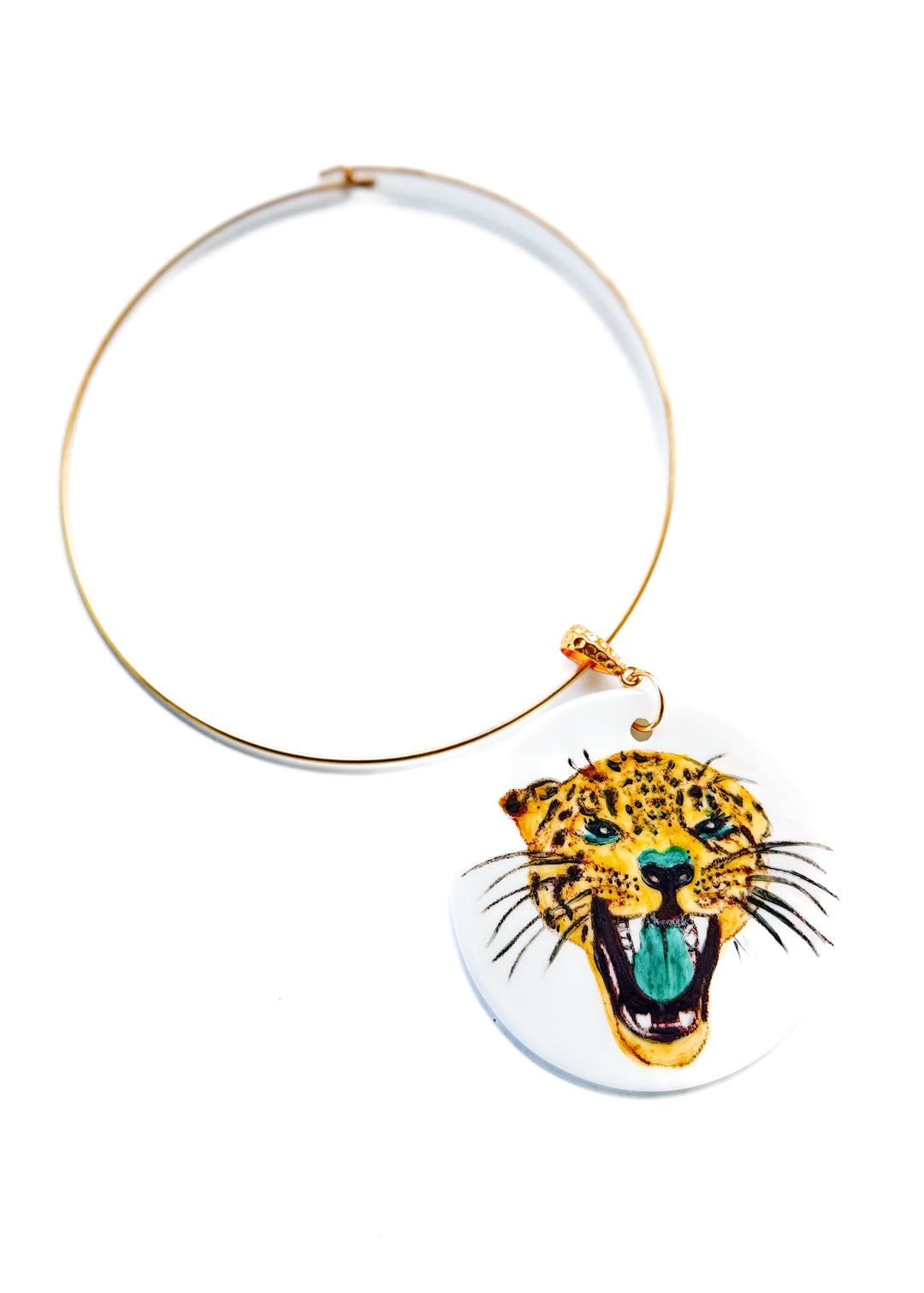 Large Round Porcelain Pendant Jaguar Face Jacksonville Jaguars Game Day Jewelry Gold Hoop Necklace