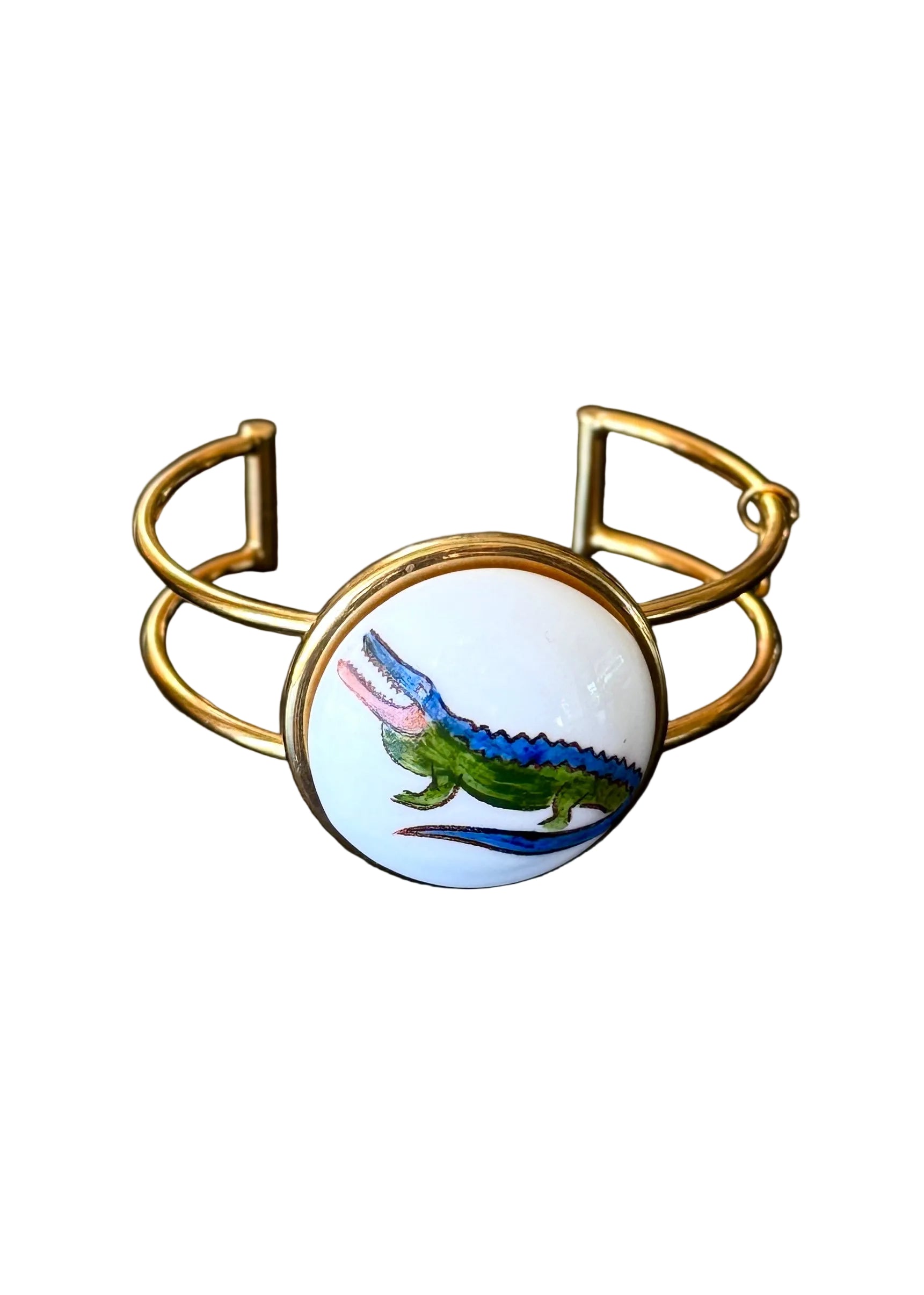 Gator Orange Blue Porcelain Pendant Gold Bracelet