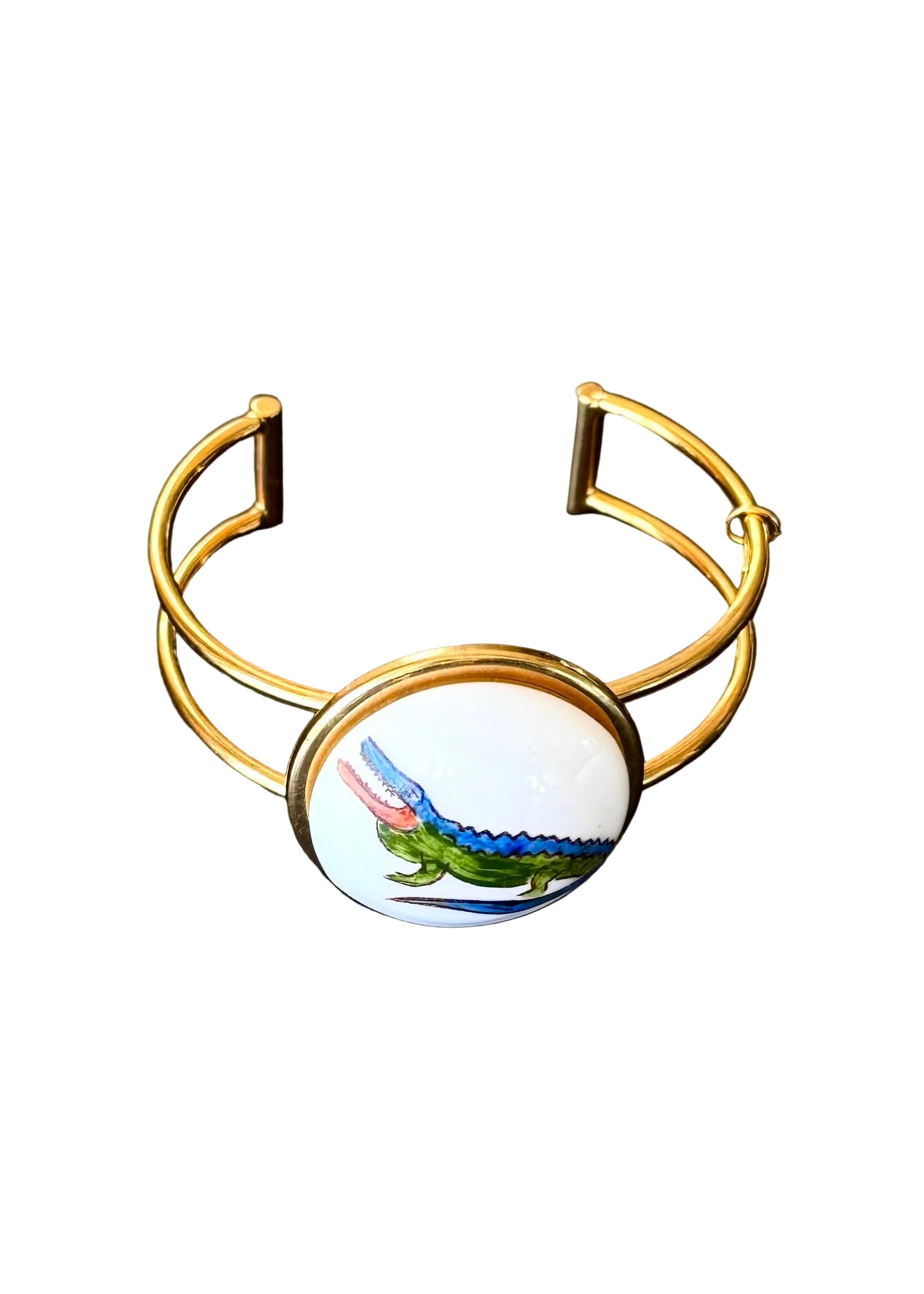 Gator Orange Blue Porcelain Pendant Gold Bracelet