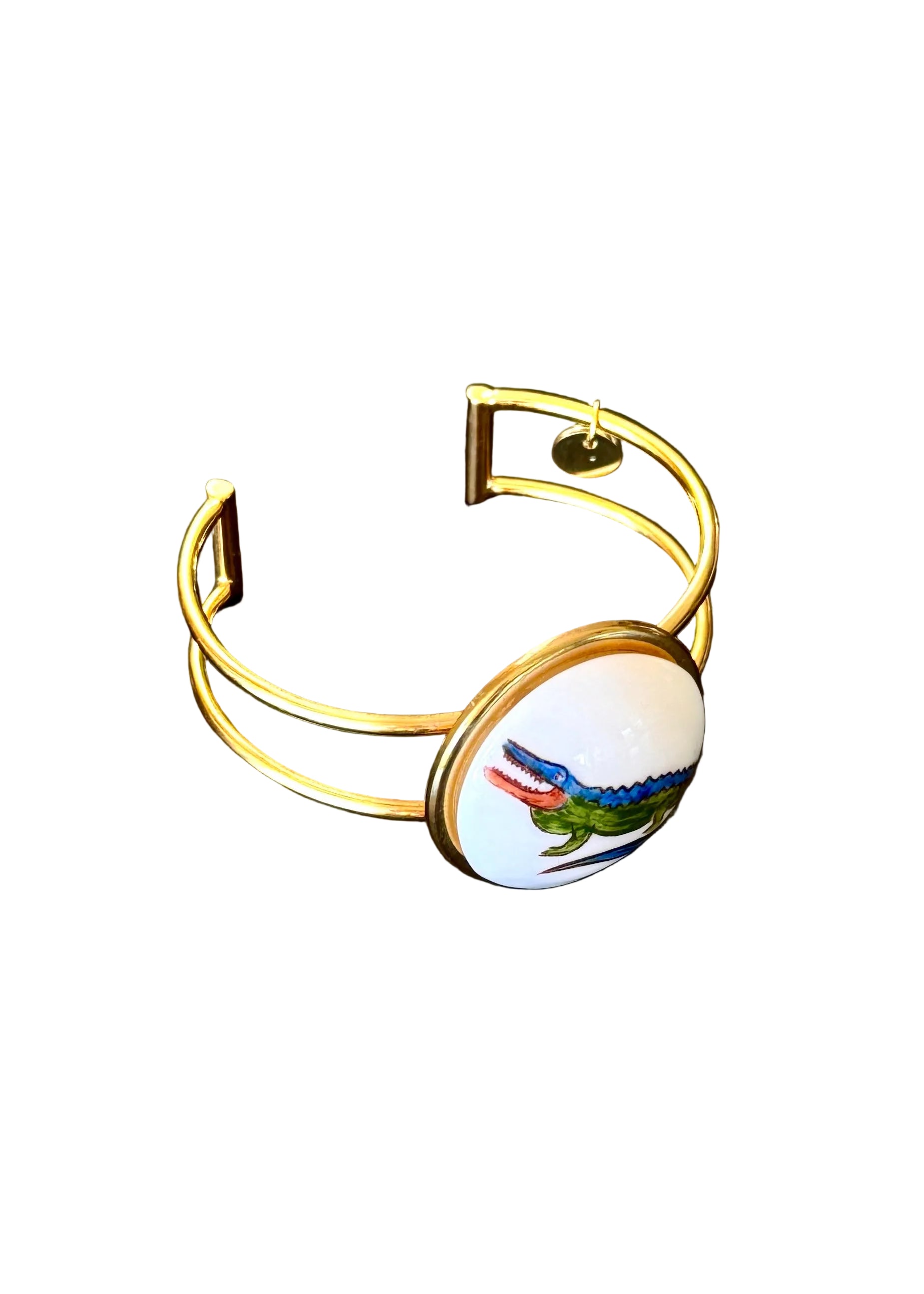 Gator Orange Blue Porcelain Pendant Gold Bracelet