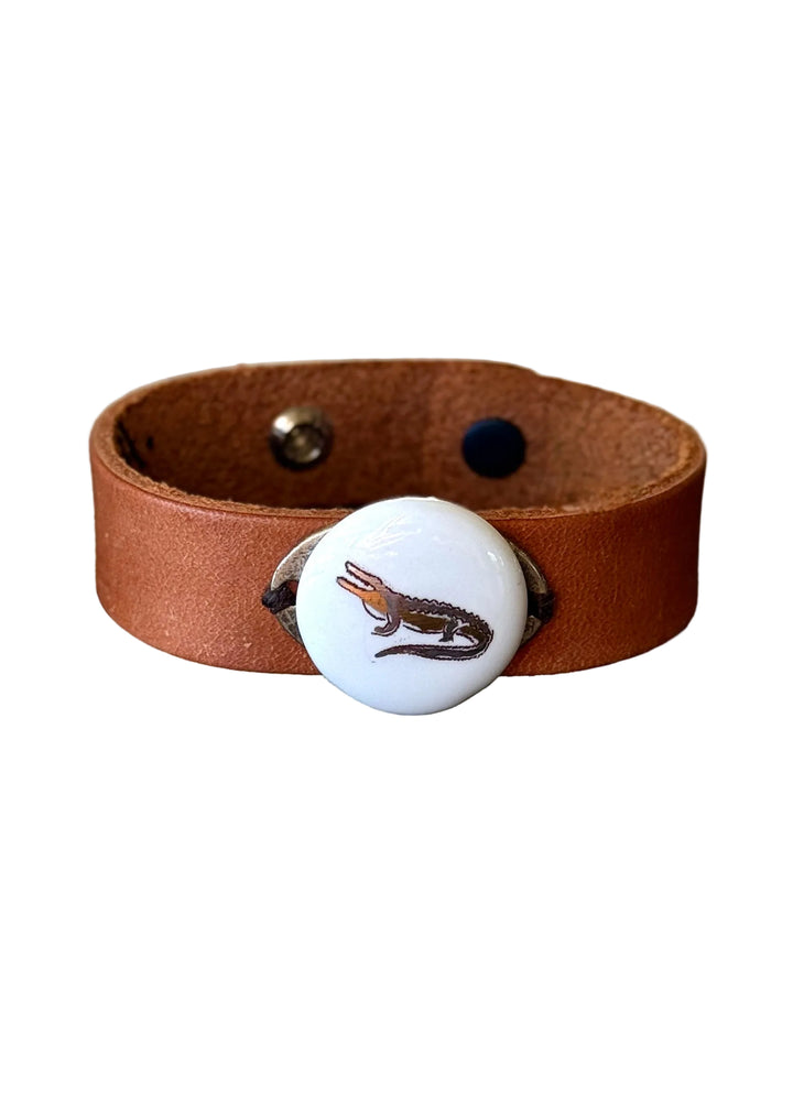 Gator Porcelain Pendant Leather Wrap Bracelet