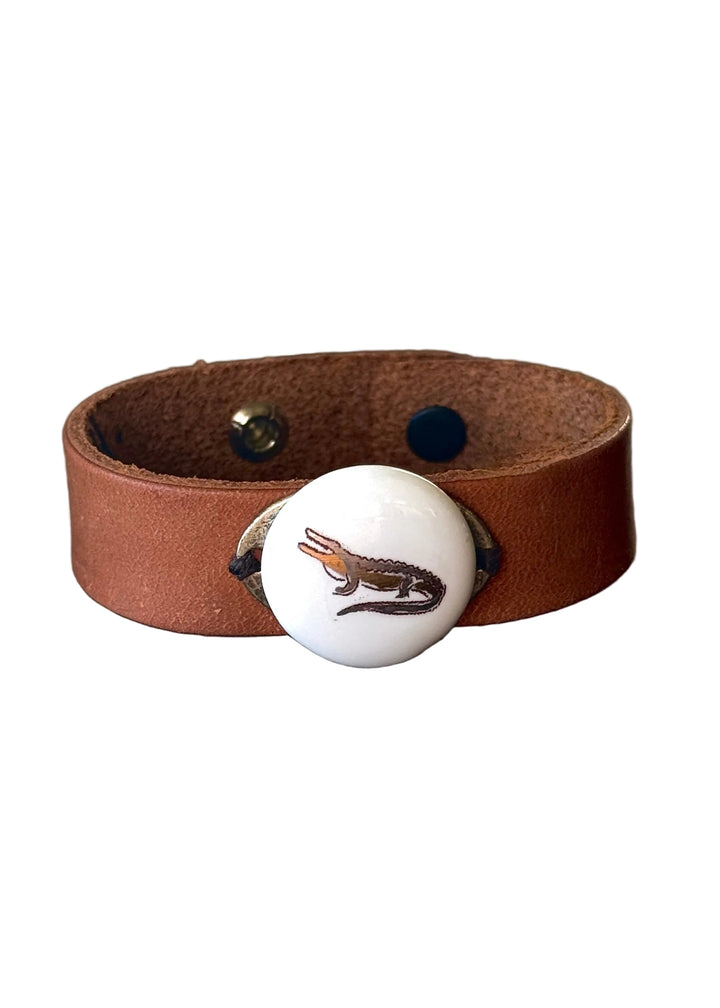 Gator Porcelain Pendant Leather Wrap Bracelet