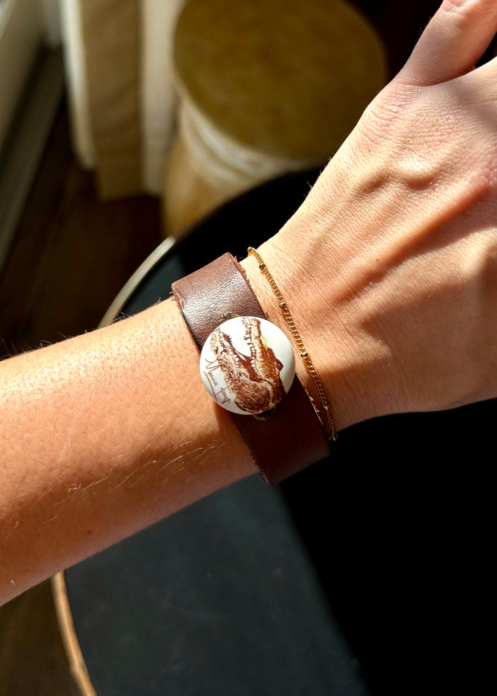 Gator Pendant on a Brown Leather Wrap Bracelet
