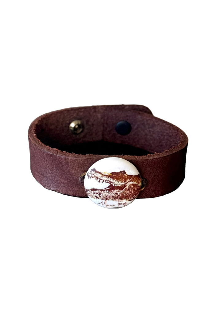 Gator Pendant on a Brown Leather Wrap Bracelet