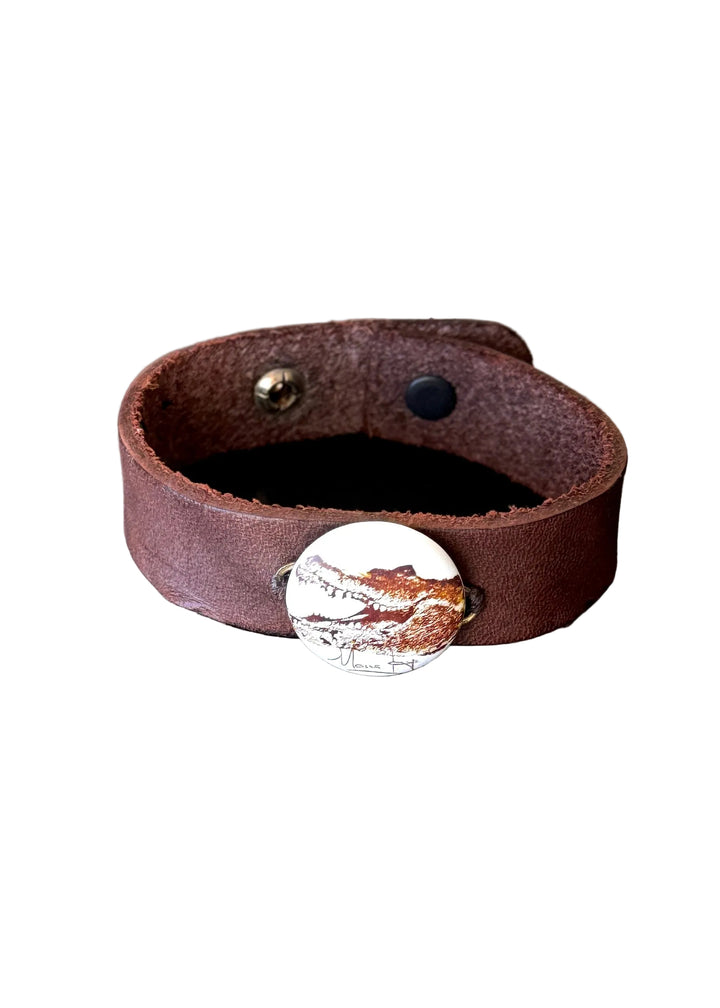 Gator Pendant on a Brown Leather Wrap Bracelet