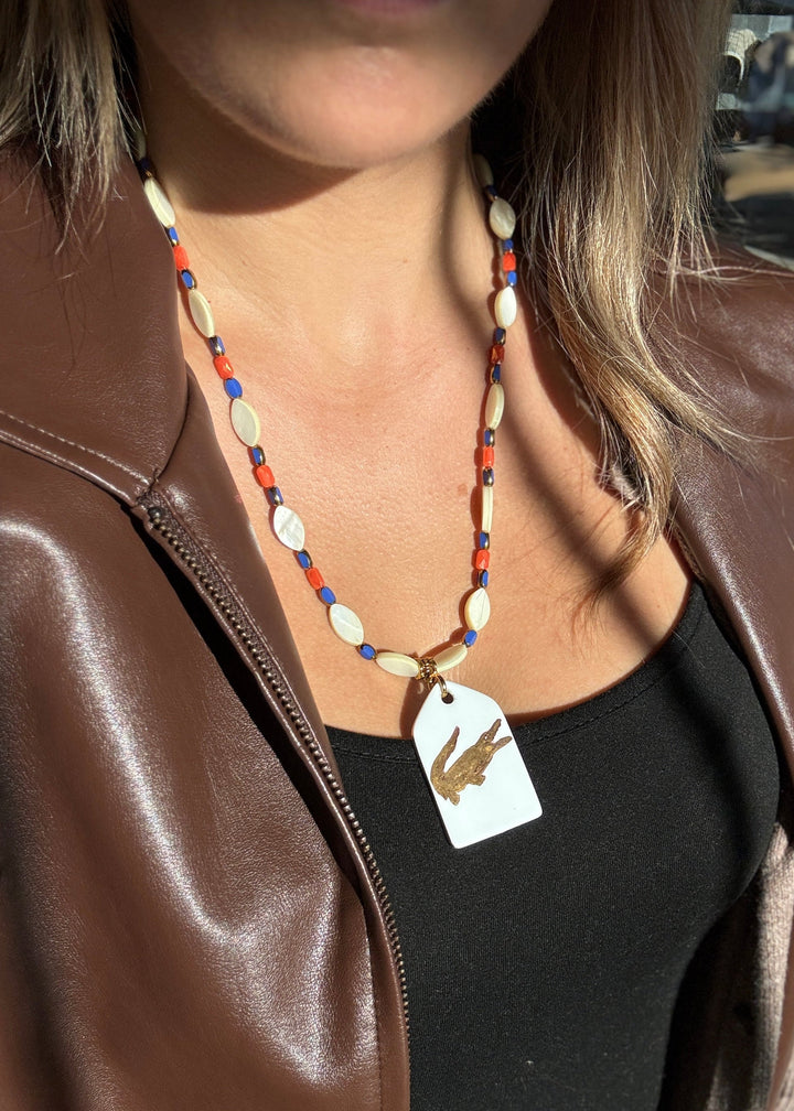 Gold Gator Game Day Beaded Tag Necklace