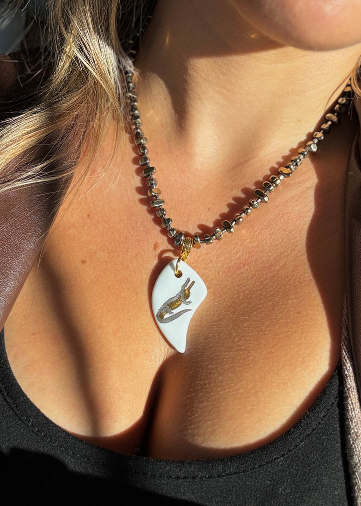 Hand Painted Porcelain Pendent Gator Game Day Necklace