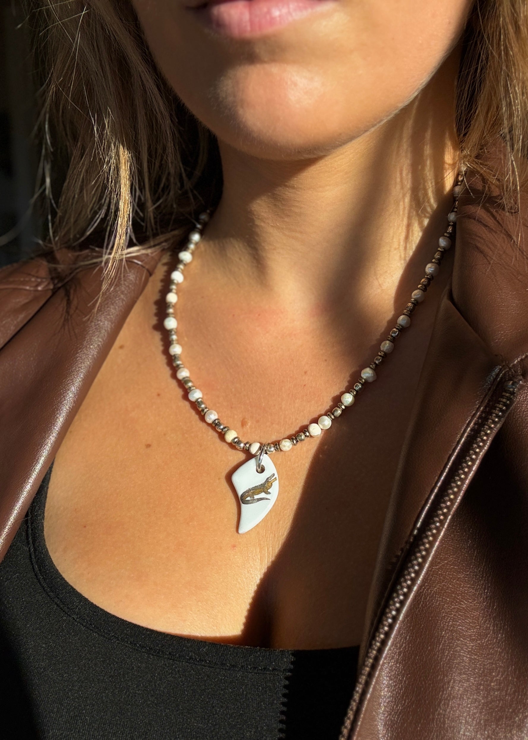 Gators Porcelain Pendent Beaded Necklace