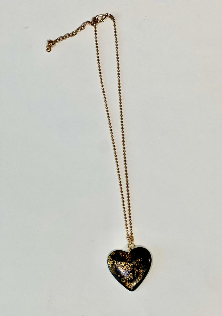 Heart Necklace, black, gold, heart pendant