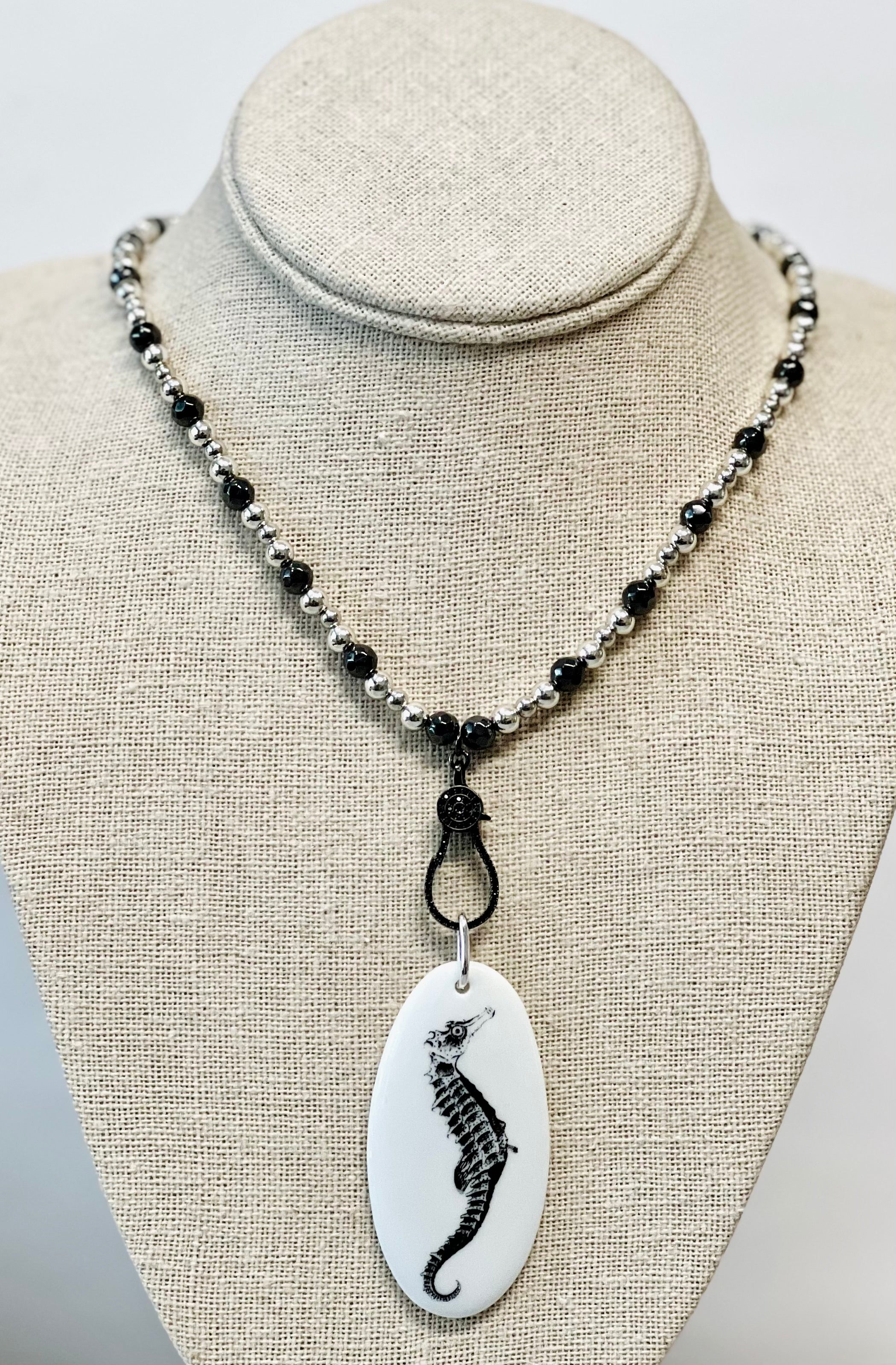 Seahorse Porcelain Pendant Beaded Necklace