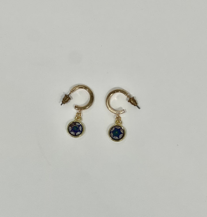 Mini Mosaic Hoop Dangling Earrings (Blue)