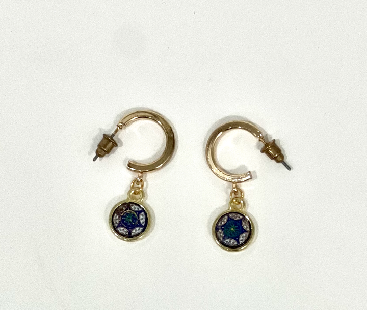 Mini Mosaic Hoop Dangling Earrings (Blue)