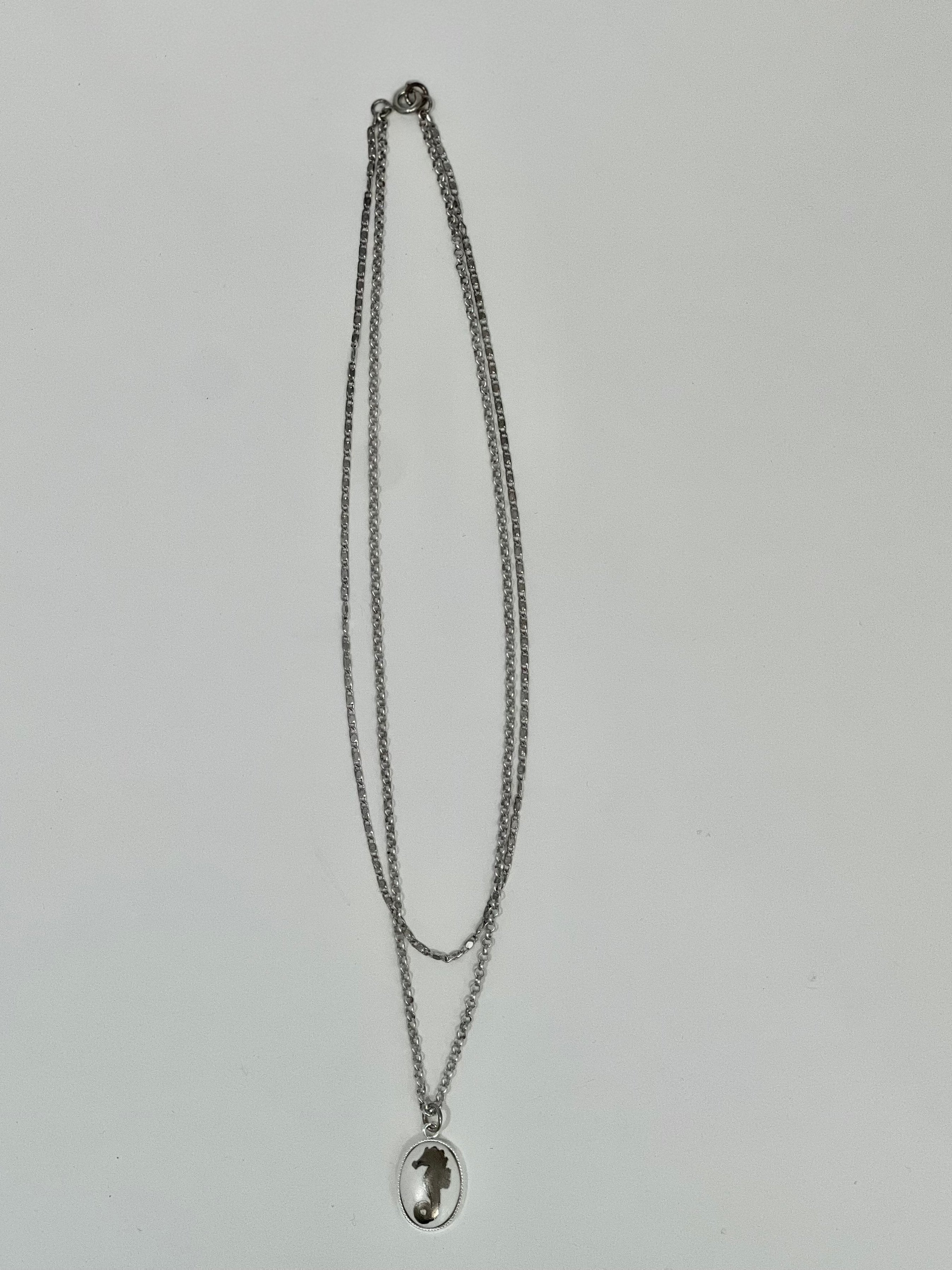 platinum seahorse, sterling silver bezel, silver filled chains