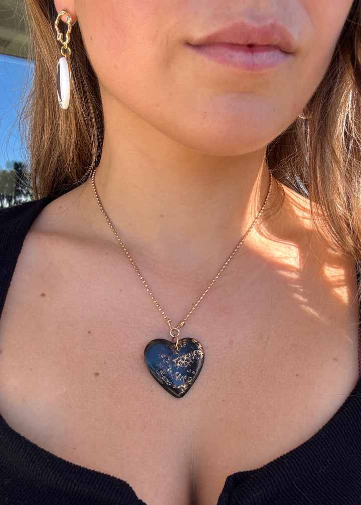 Heart Necklace, Black Heart Necklace, Valentine's Day Necklace