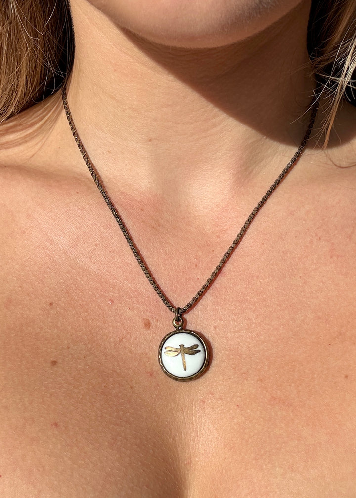 Dragonfly Porcelain Pendant Necklace