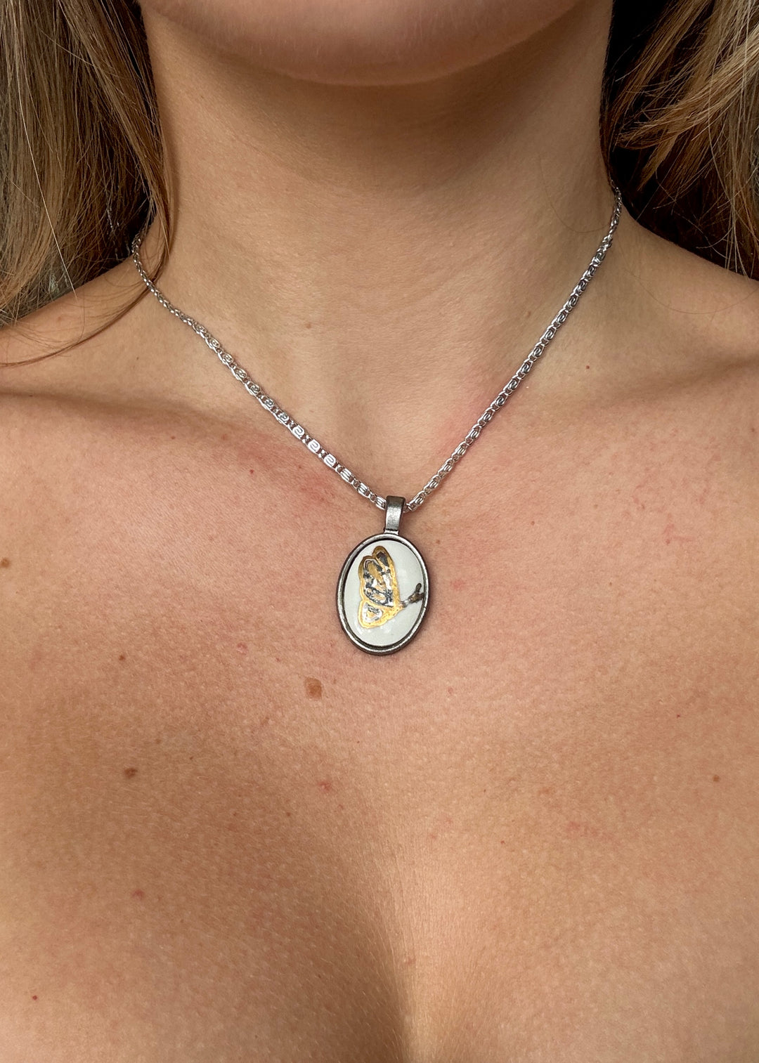 Butterfly Porcelain Pendant Necklace
