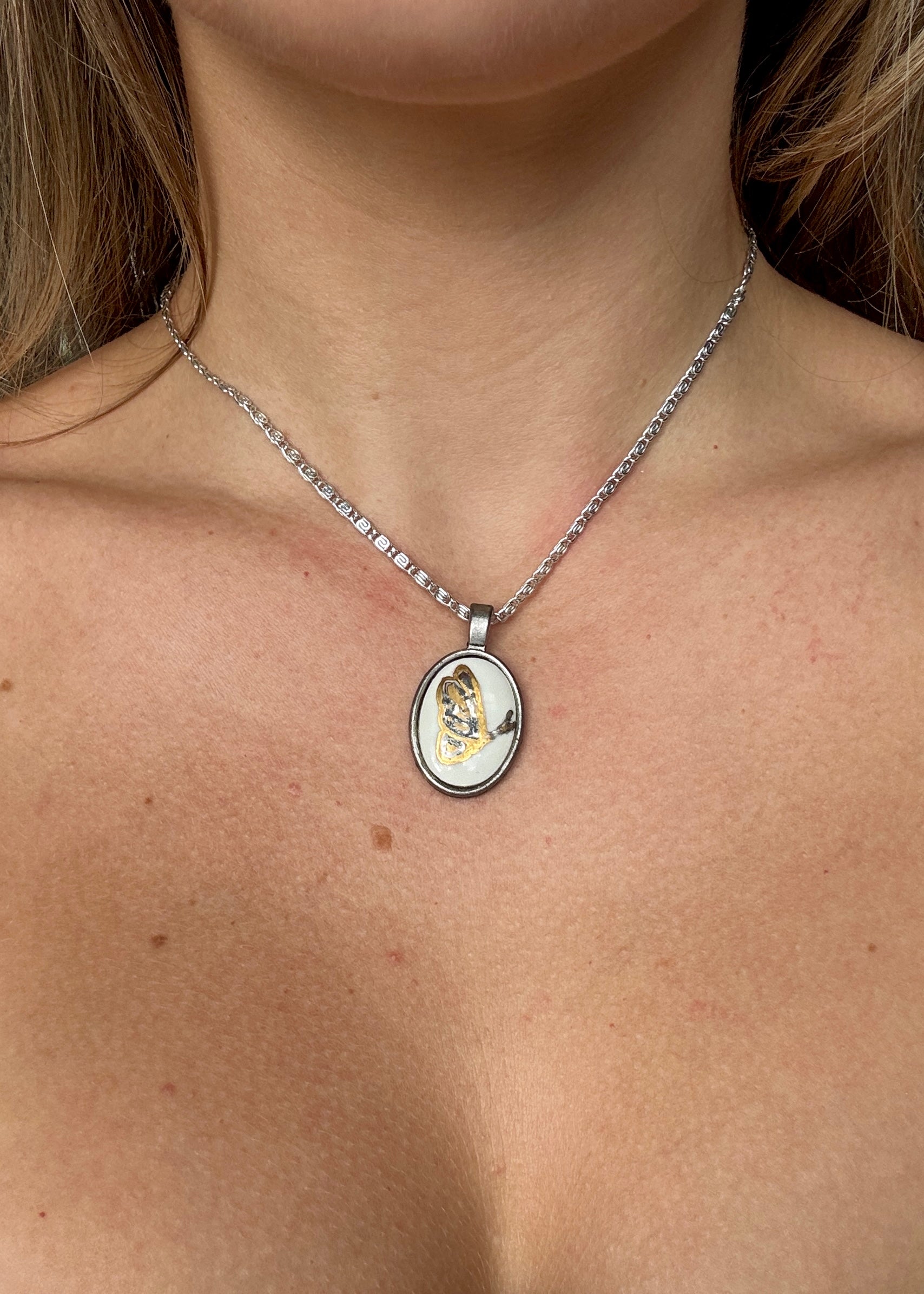 Butterfly Porcelain Pendant Necklace