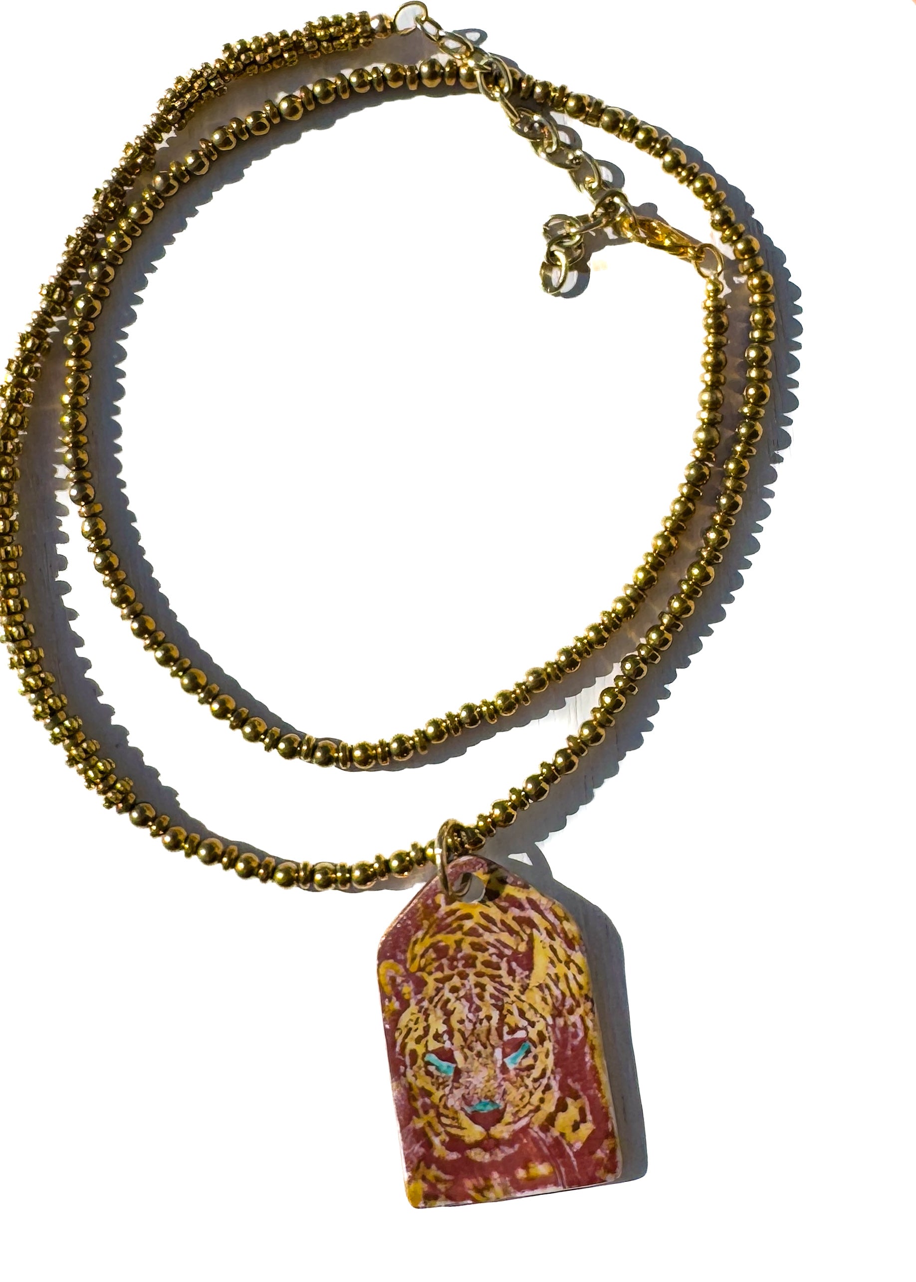 Maroon Jaguar Beaded Pendant Necklace