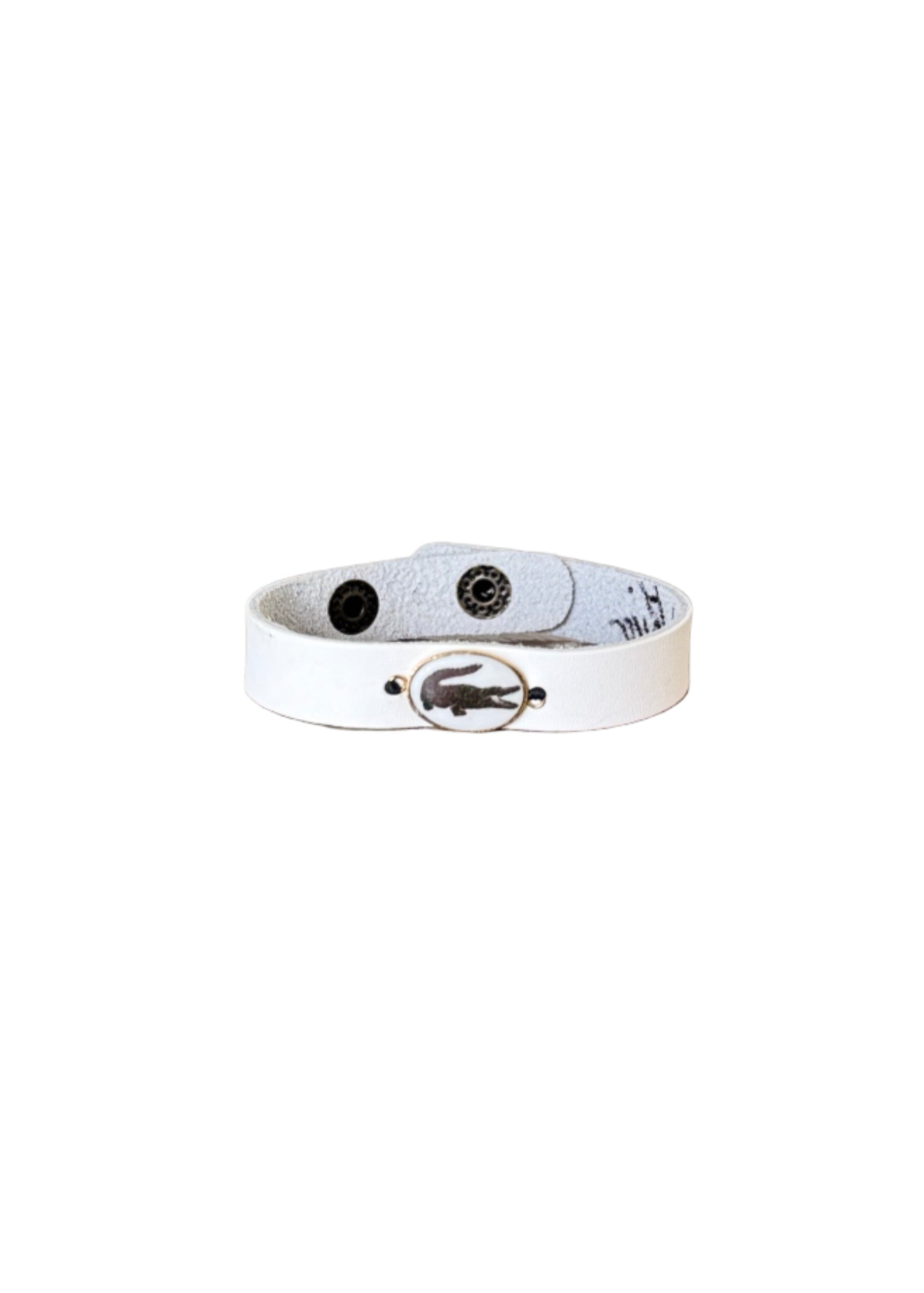 Gator on a Porcelain Pendant Bezel Leather Wrap Bracelet