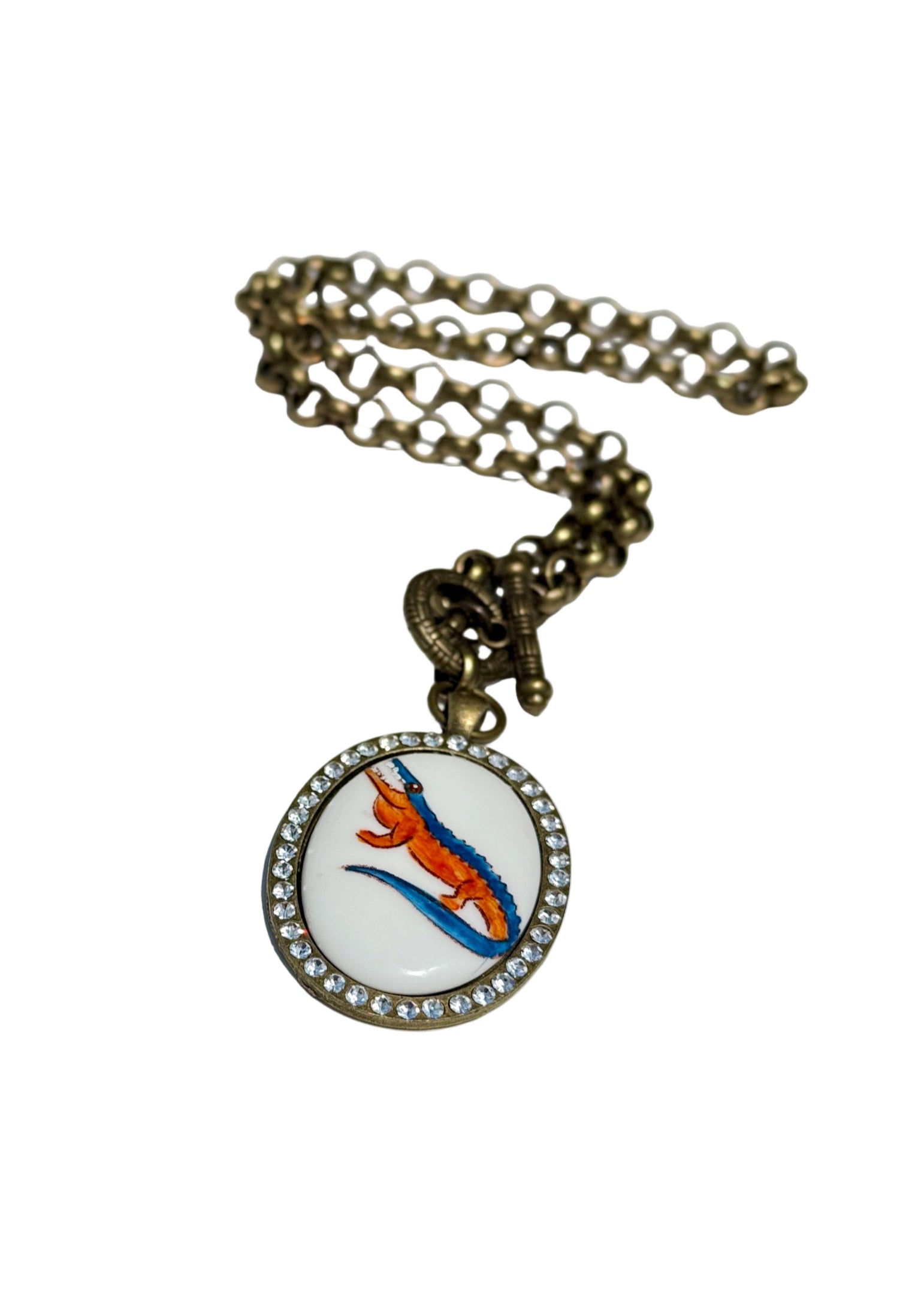 Gator Game Day Necklace – Orange & Blue Bezel Mascot Football Jewelry