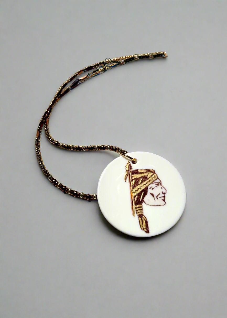Indian Head Game Day Necklace – Garnet & Gold College Football Mascot Jewelry
