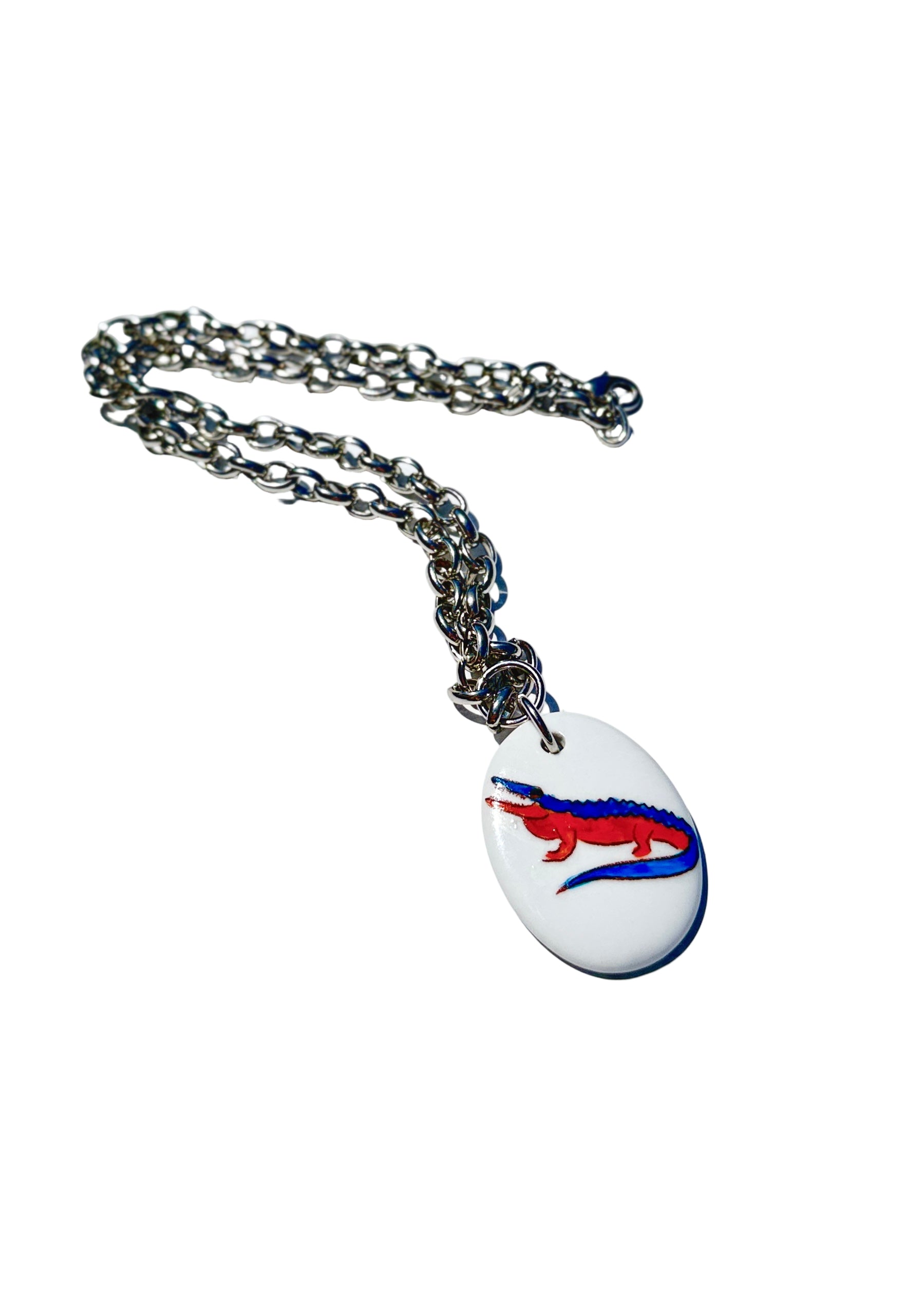 Gator Game Day Necklace – Orange & Blue Stainless Chain