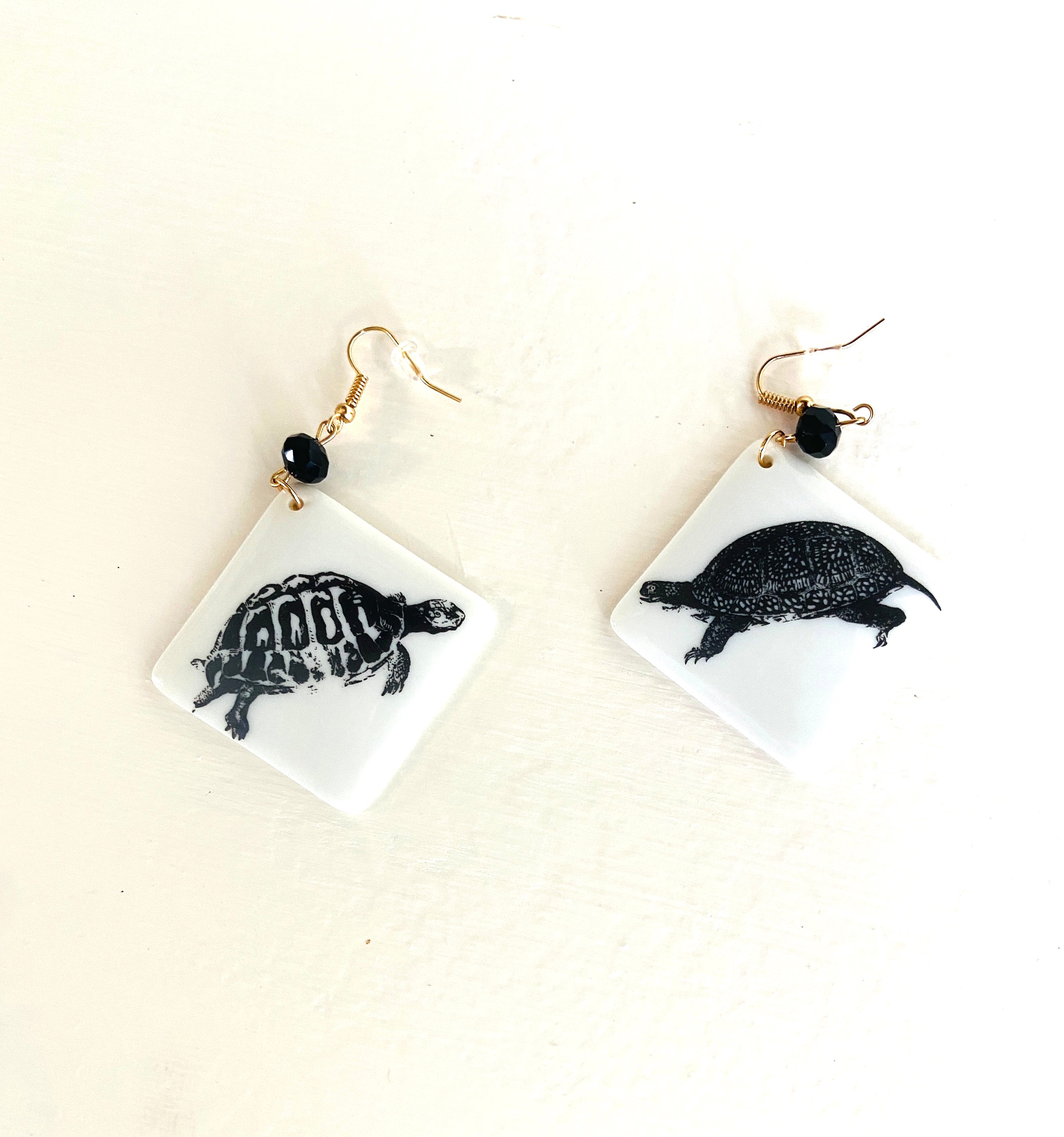 A gift for her, gift for a turtle lover, Black and White Turtle Earrings
