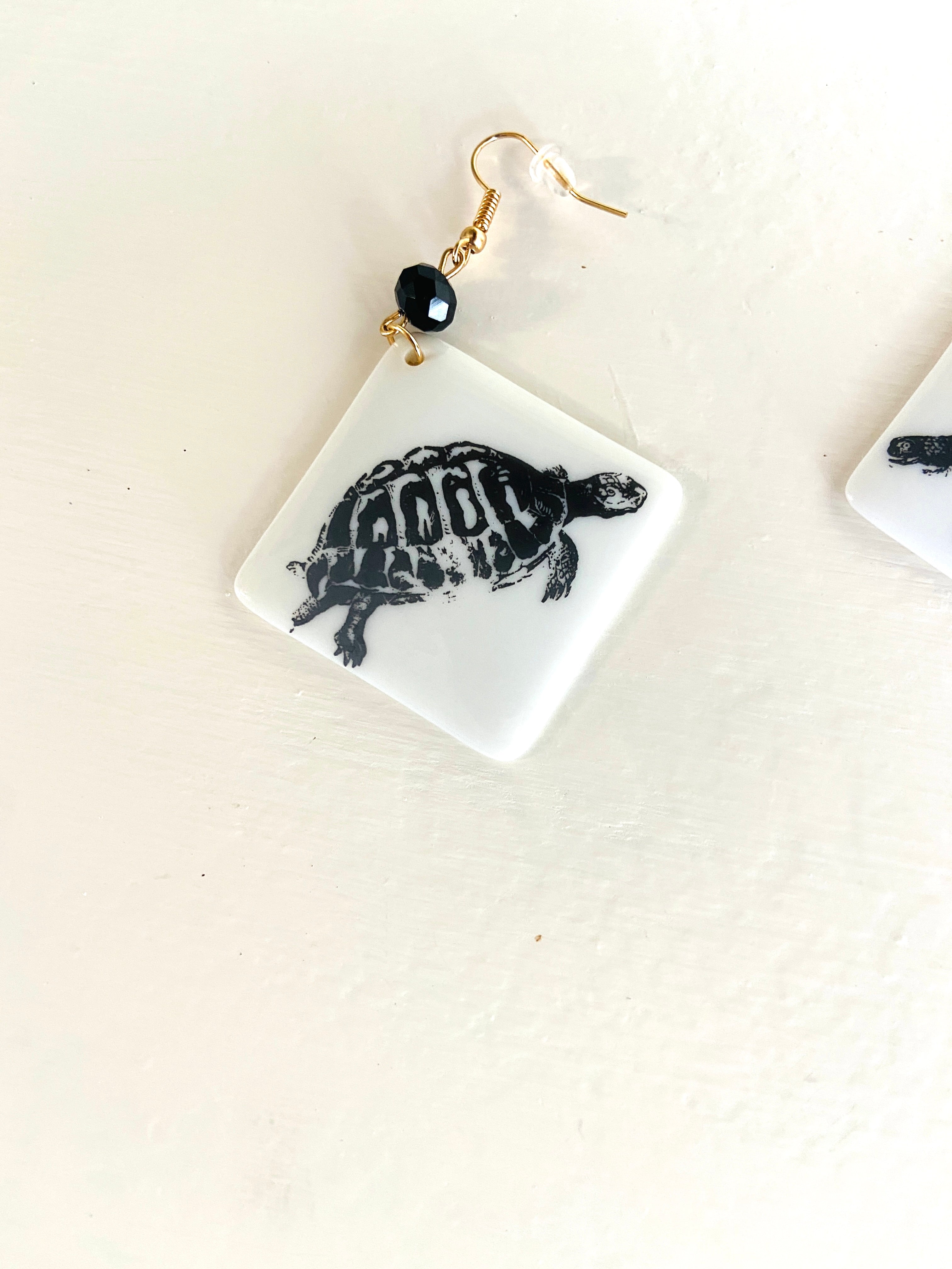A gift for her, gift for a turtle lover, Black and White Turtle Earrings