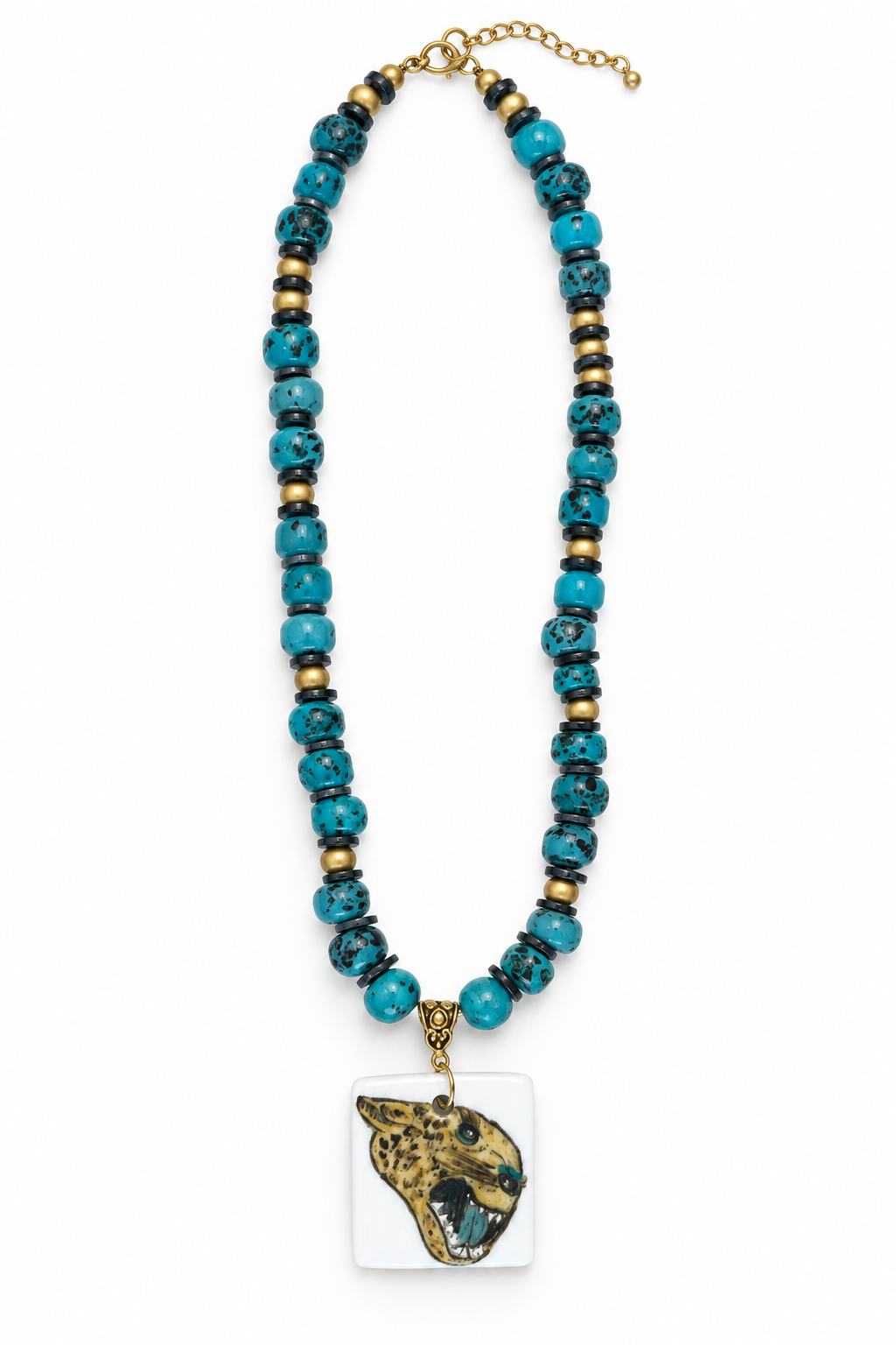 Hand-Painted Beaded Porcelain Jaguar Football Season Necklace