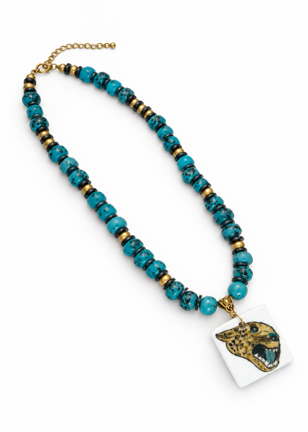 Hand-Painted Beaded Porcelain Jaguar Football Season Necklace