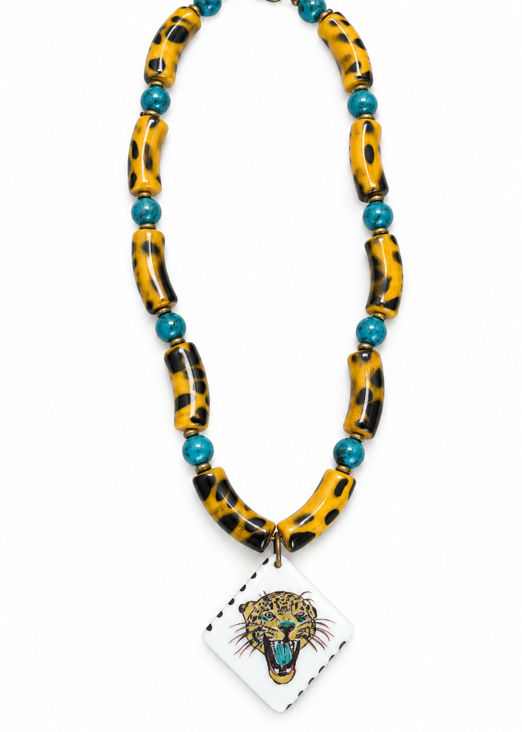 Hand-Painted Porcelain Jaguar Football Season Necklace