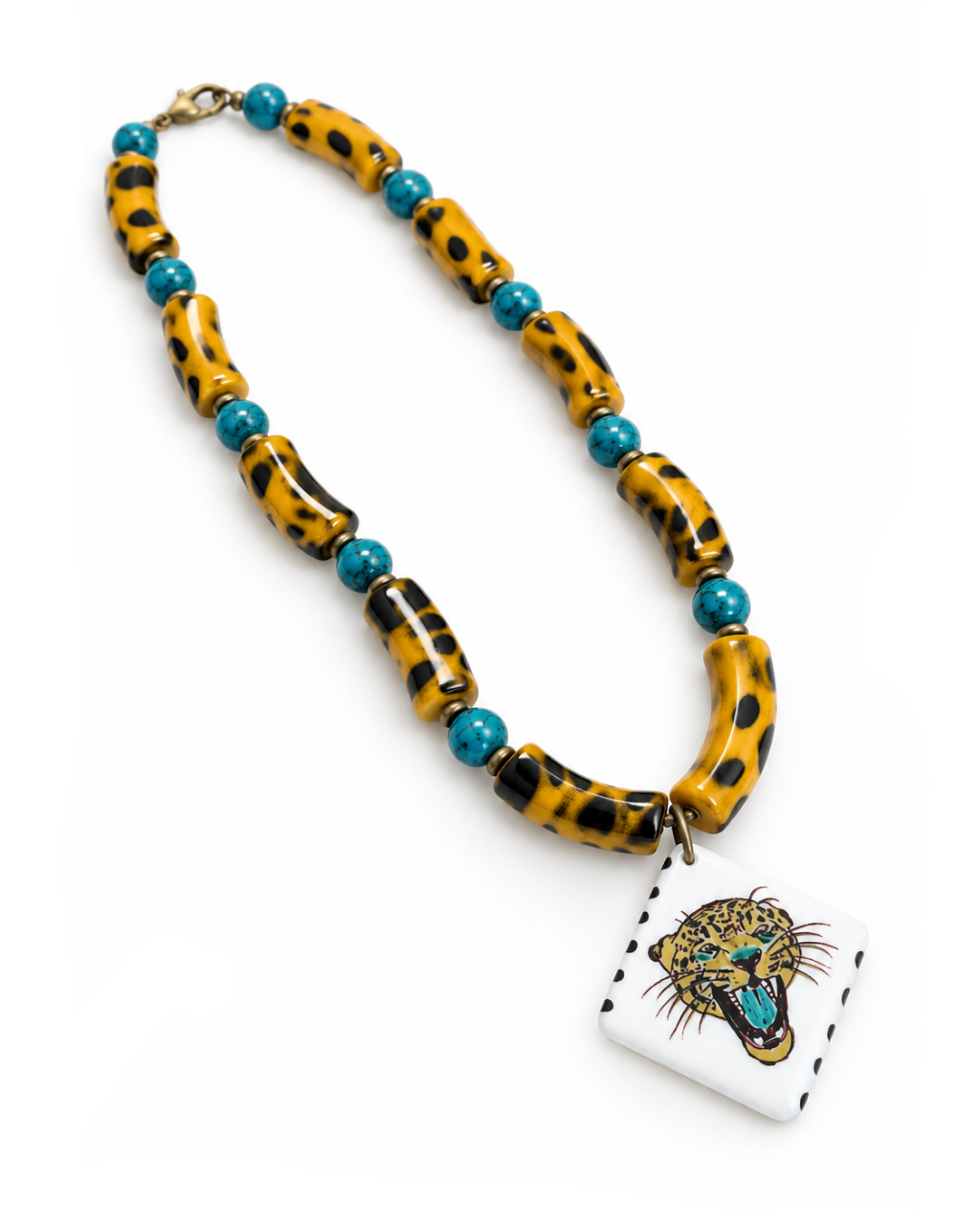 Hand-Painted Porcelain Jaguar Football Season Necklace