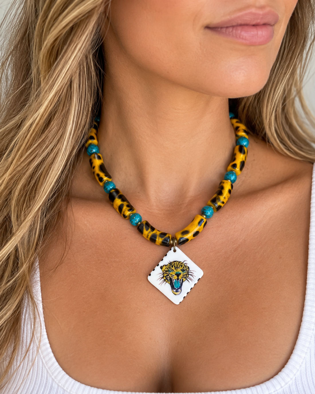 Hand-Painted Porcelain Jaguar Football Season Necklace