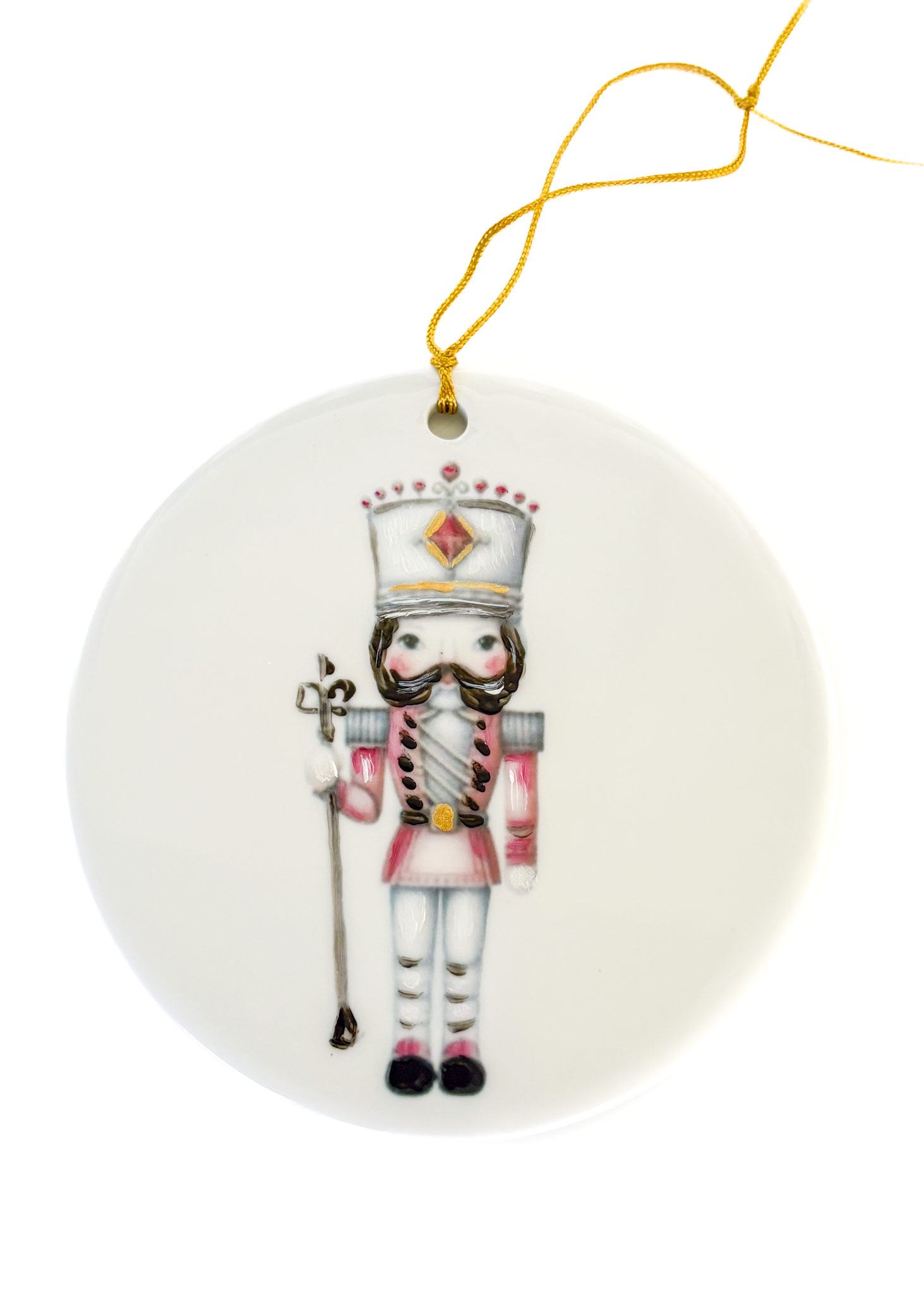 Hand-Painted Nutcracker Round Porcelain Ornament – 3.75”
