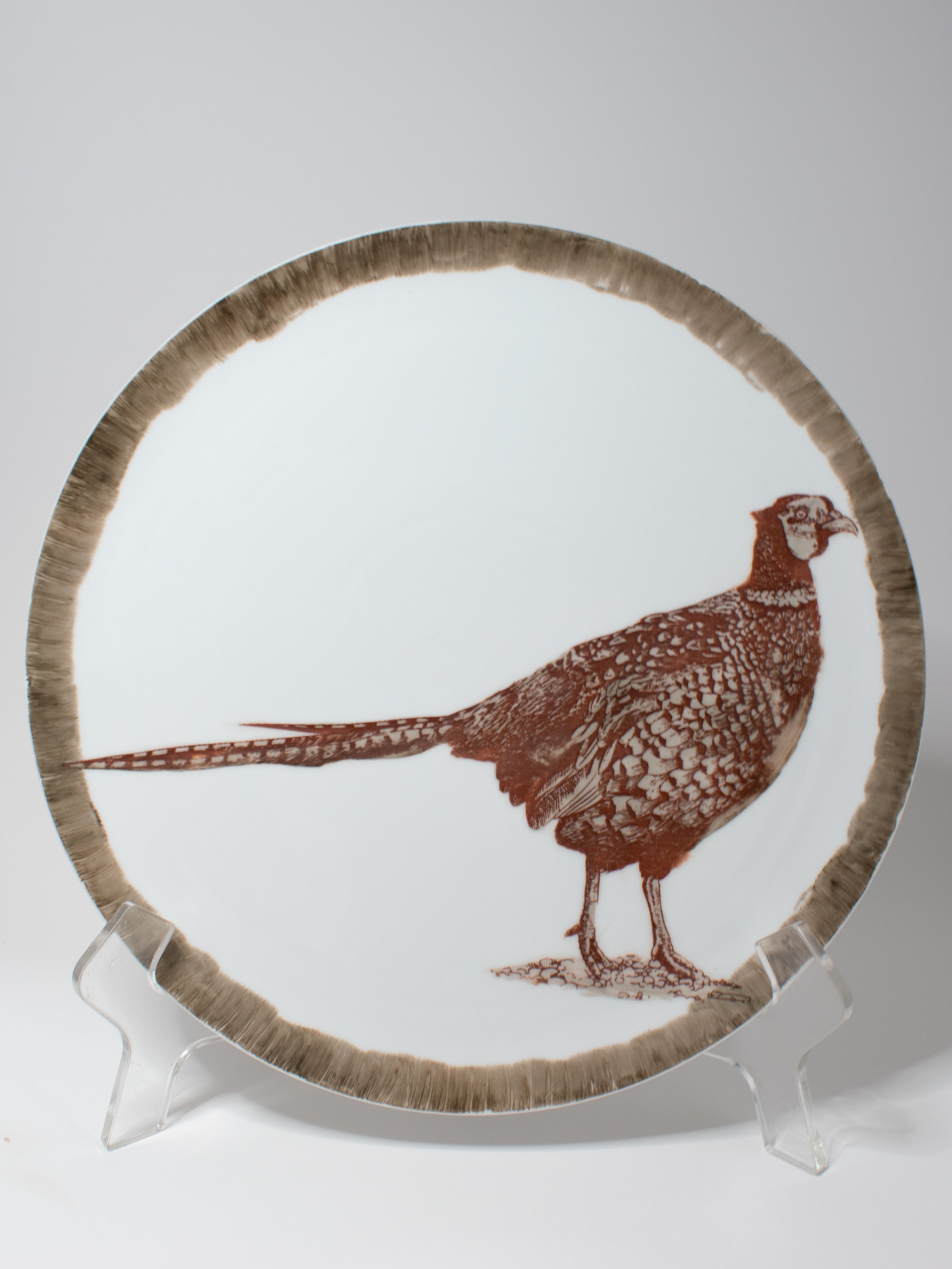 Hand-Painted Pheasant Platter – Round Porcelain Thanksgiving Serving Dish