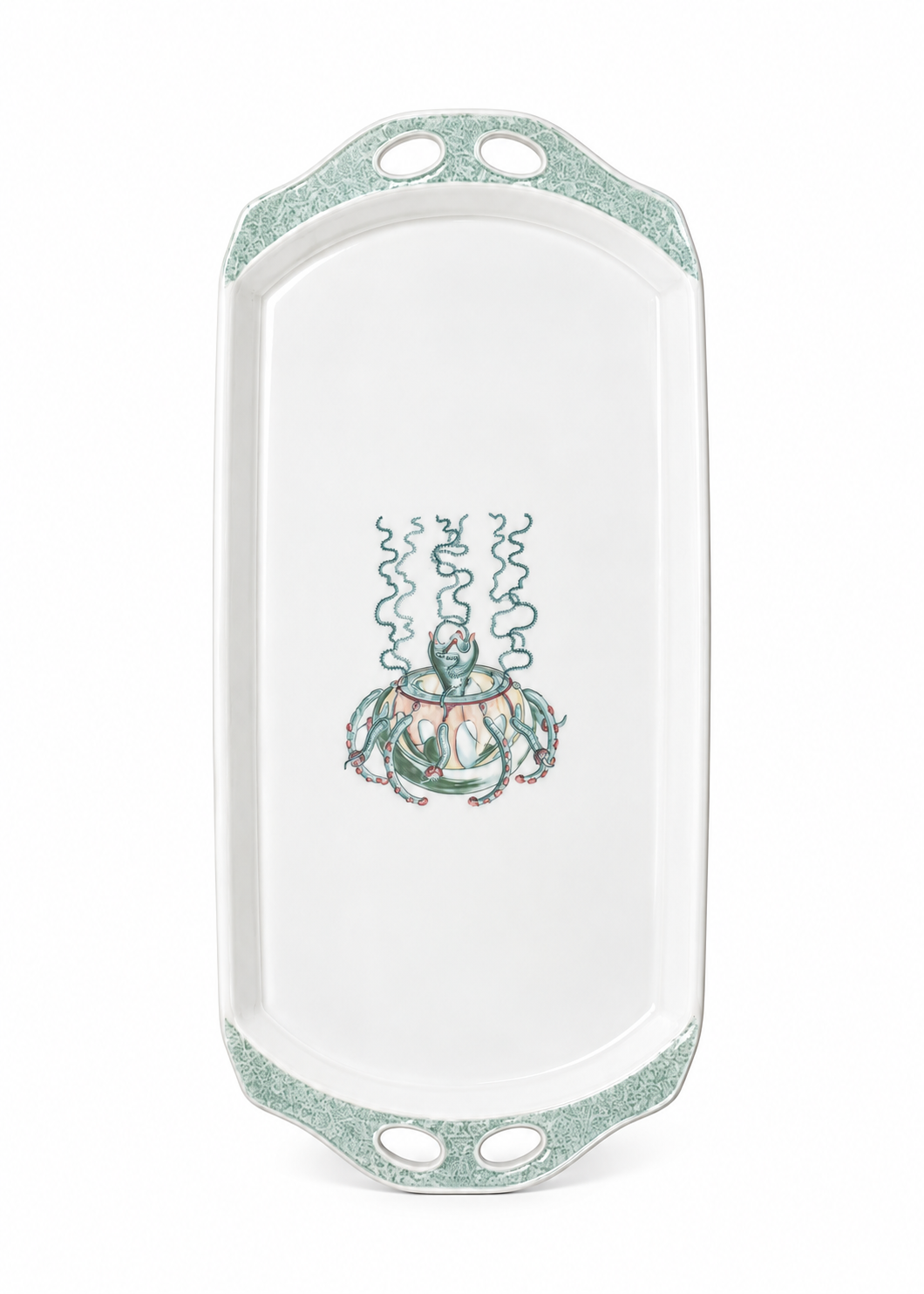 Hand Painted Coastal Octopus Porcelain Serving Platter – Nautical Entertaining Tray