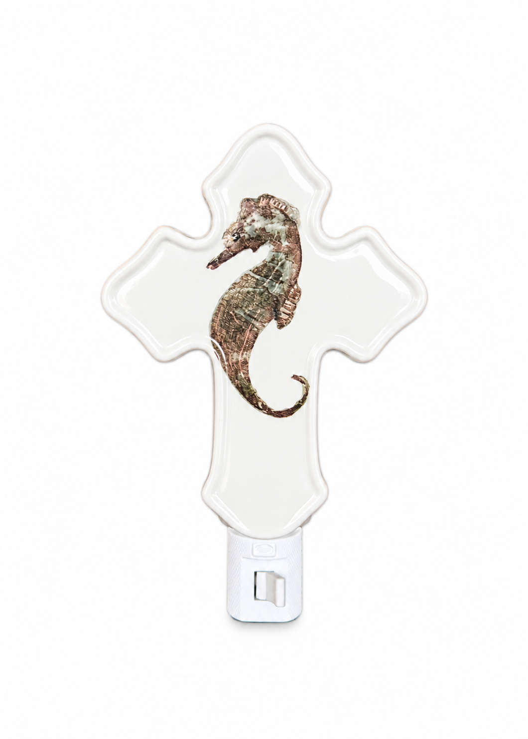 Hand-Painted Coastal Seahorse Porcelain Cross Night Light