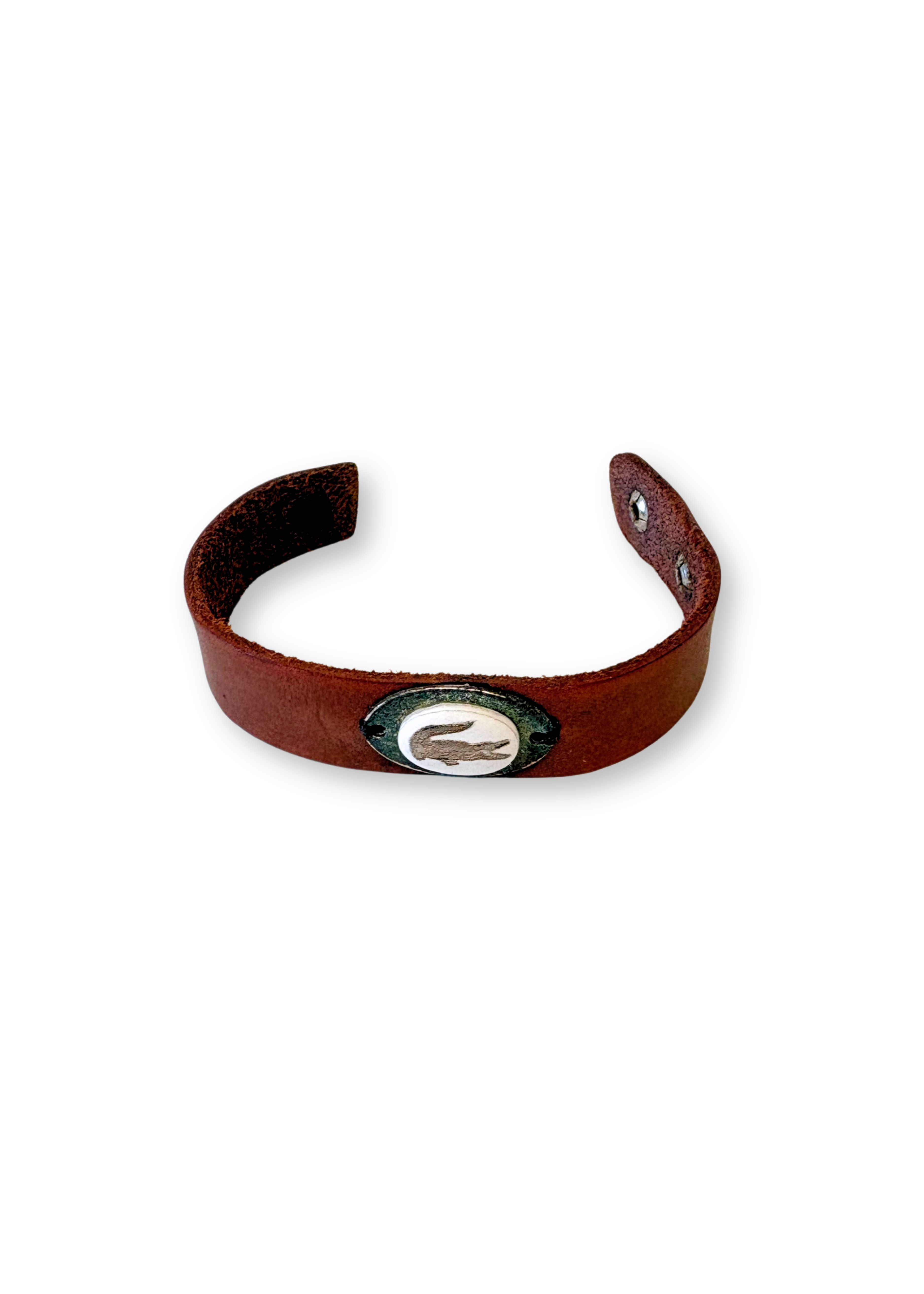 Gator Porcelain Pendant Leather Wrap Bracelet